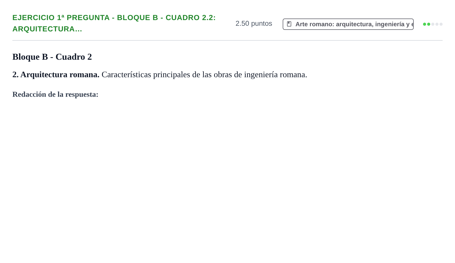 Enunciado: Ejercicio 1ª Pregunta - Bloque B - Cuadro 2.2: Arquitectura… · Historia del Arte PAU Navarra Extraordinaria 2025