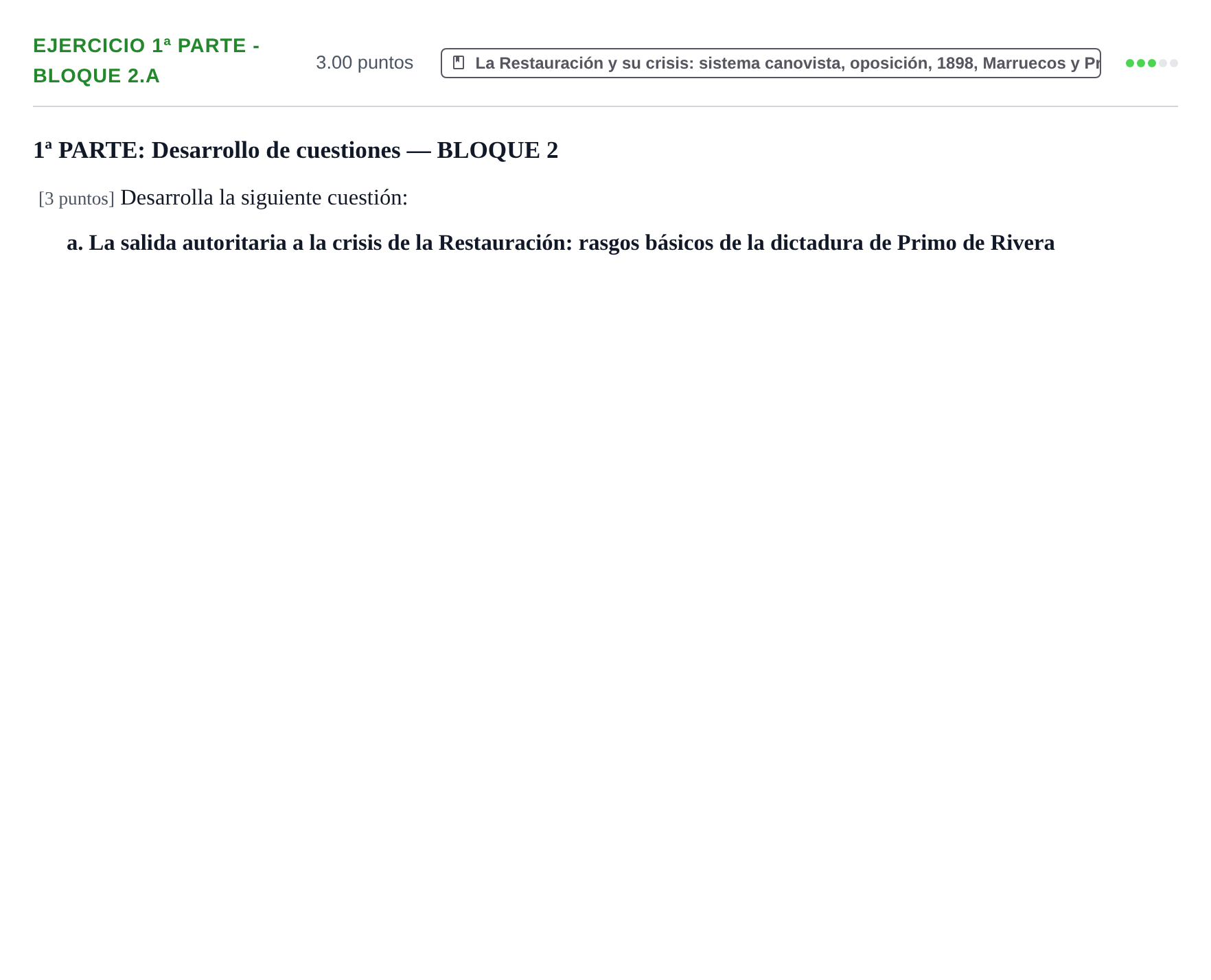 Enunciado: Ejercicio 1ª Parte - Bloque 2.a · Historia de España PAU Navarra Extraordinaria 2025