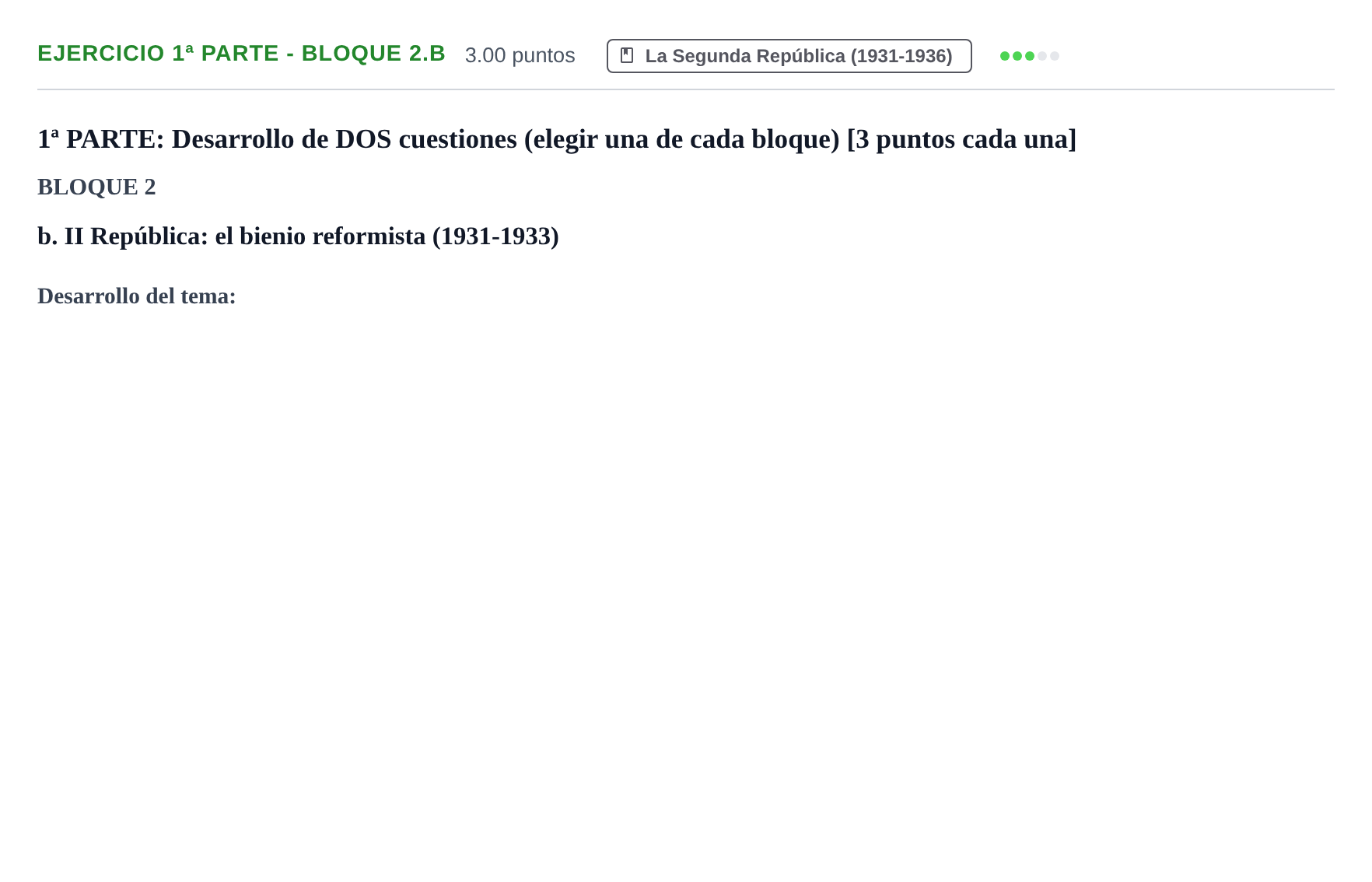 Enunciado: Ejercicio 1ª Parte - Bloque 2.b · Historia de España PAU Navarra Extraordinaria 2025