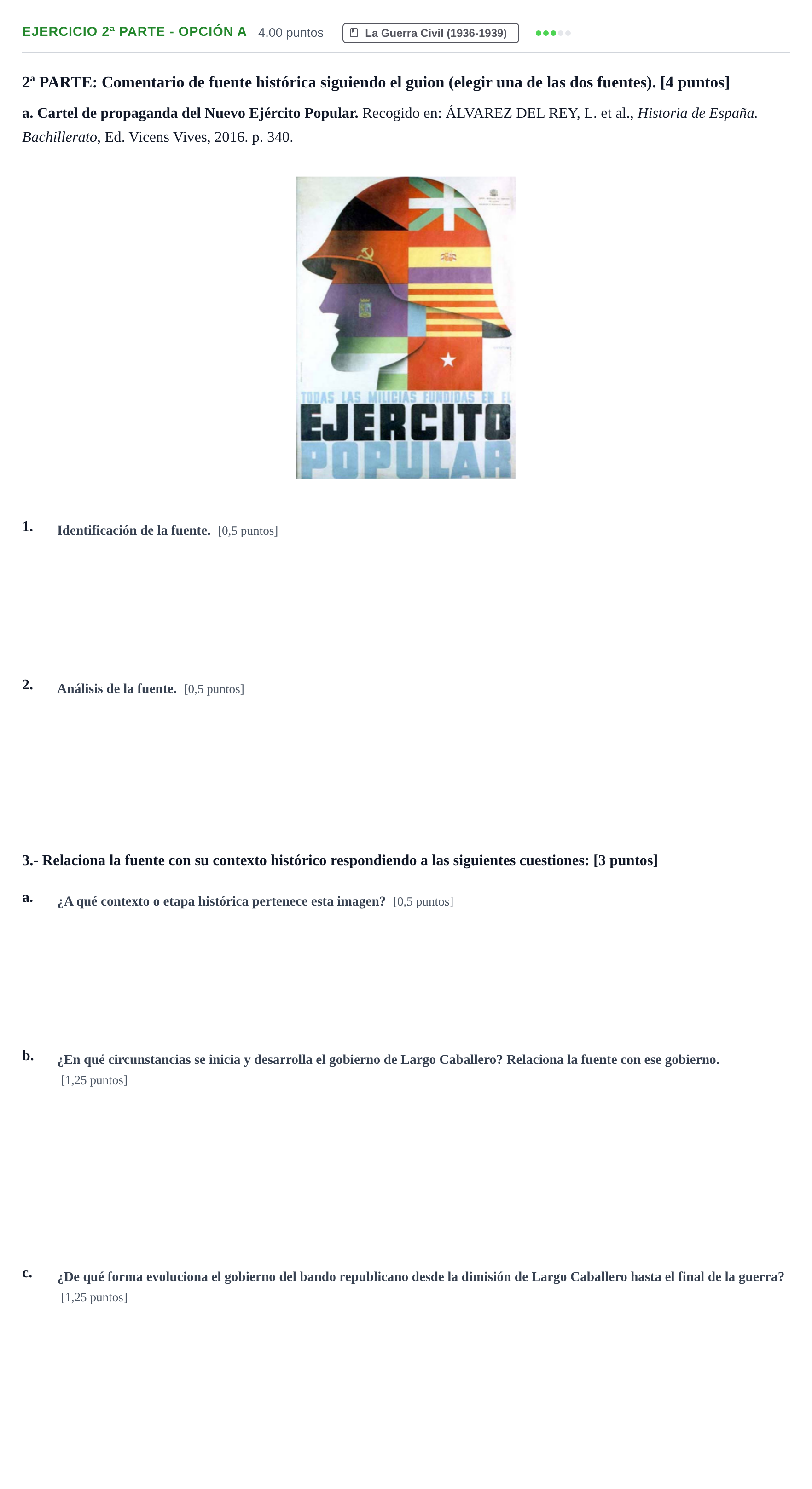 Enunciado: Ejercicio 2ª Parte - Opción a · Historia de España PAU Navarra Extraordinaria 2025