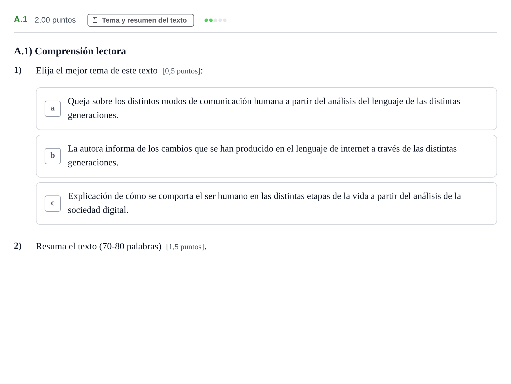 Enunciado: Ejercicio A.1 - Tema y resumen · Lengua Castellana y Literatura II PAU Navarra Extraordinaria 2025