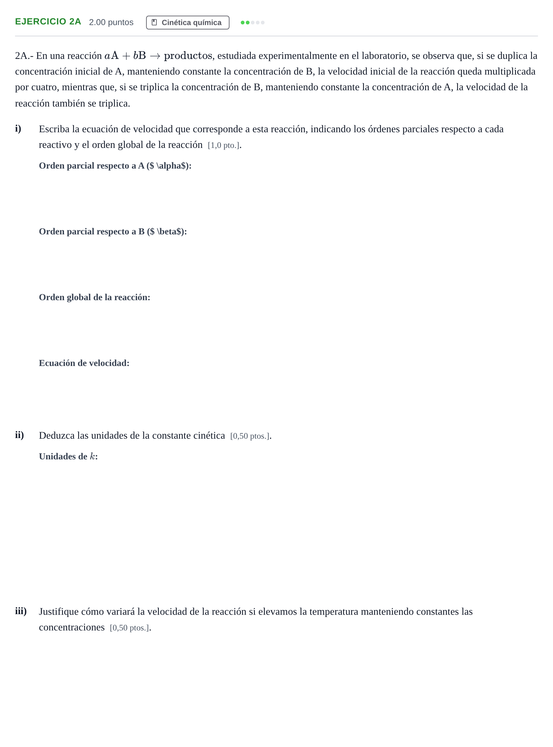 Enunciado: Ejercicio 2A · Química PAU Navarra Extraordinaria 2025