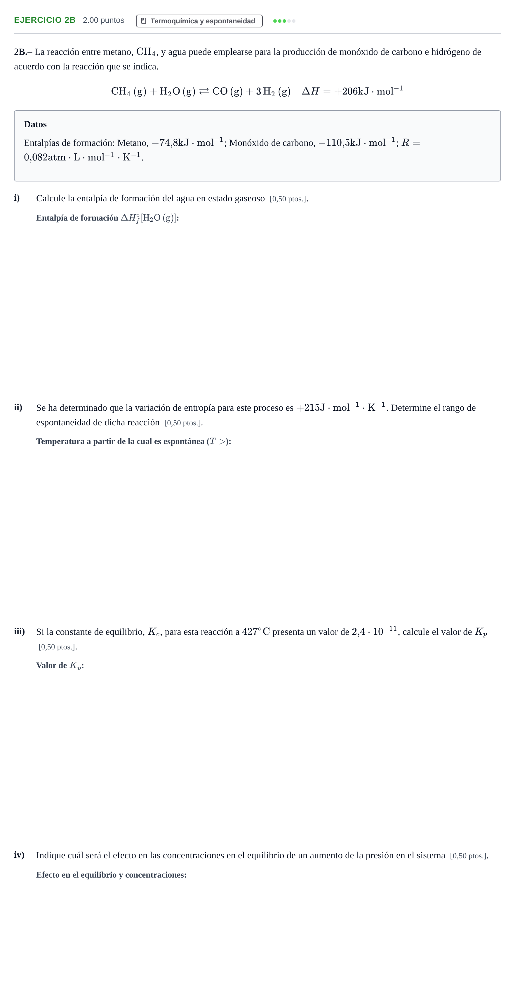 Enunciado: Ejercicio 2B · Química PAU Navarra Extraordinaria 2025