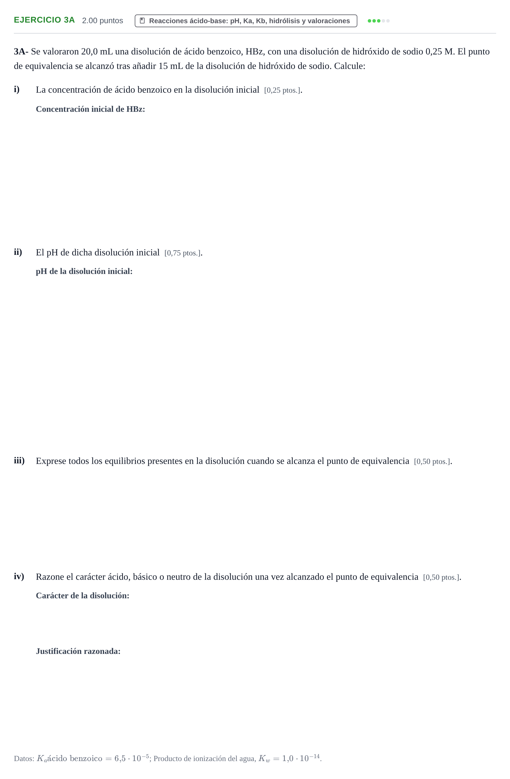 Enunciado: Ejercicio 3A · Química PAU Navarra Extraordinaria 2025