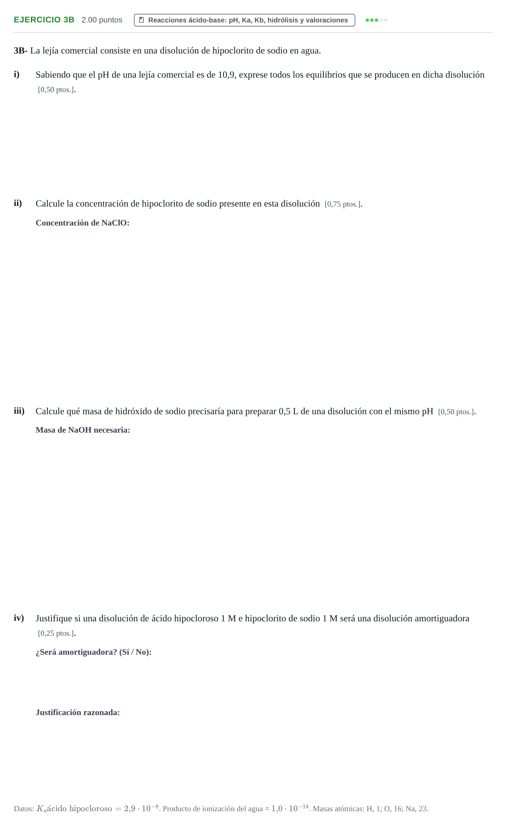 Enunciado: Ejercicio 3B · Química PAU Navarra Extraordinaria 2025