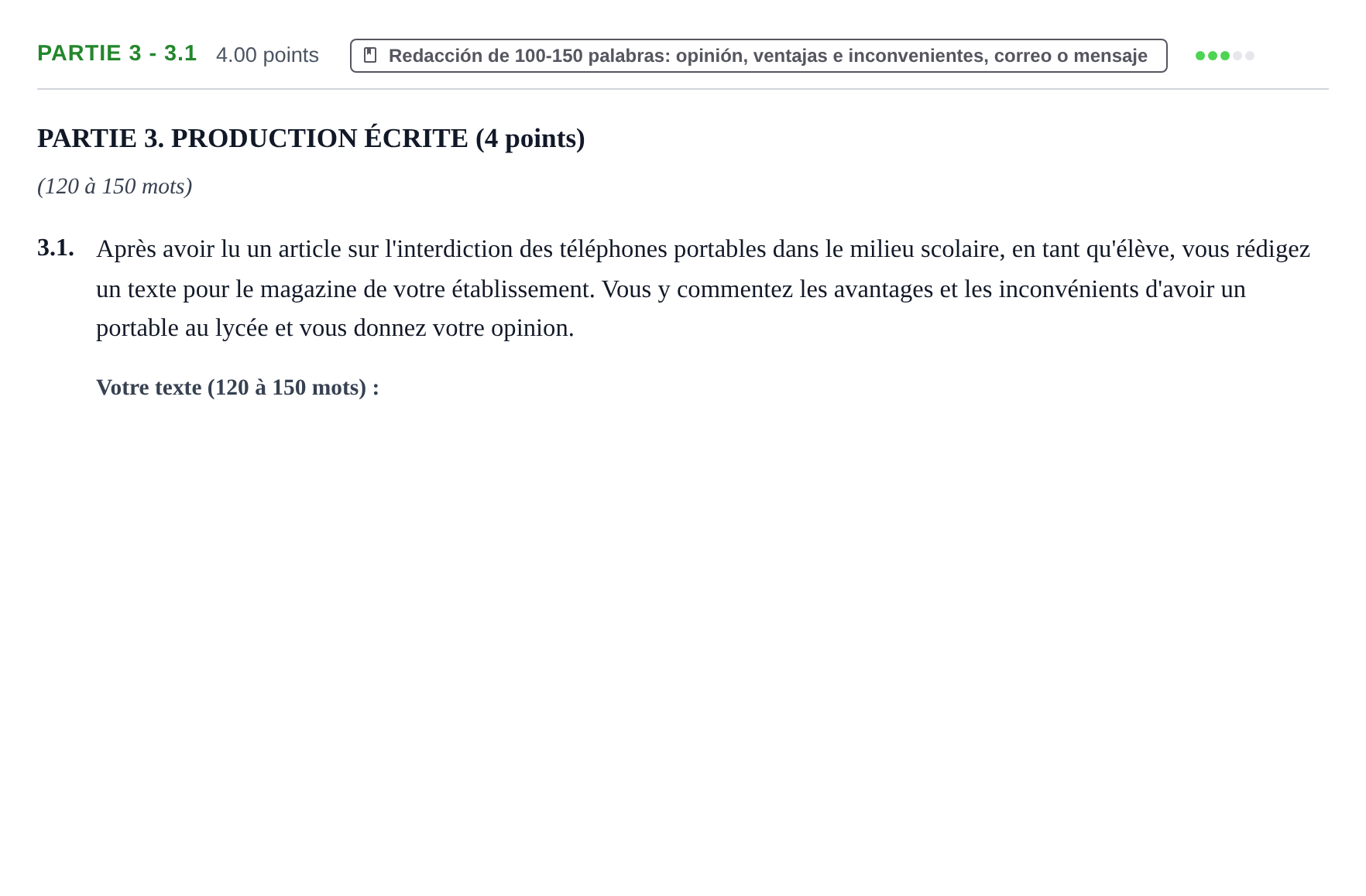 Enunciado: Ejercicio Partie 3 - 3.1 · Francés PAU Navarra Extraordinaria 2025