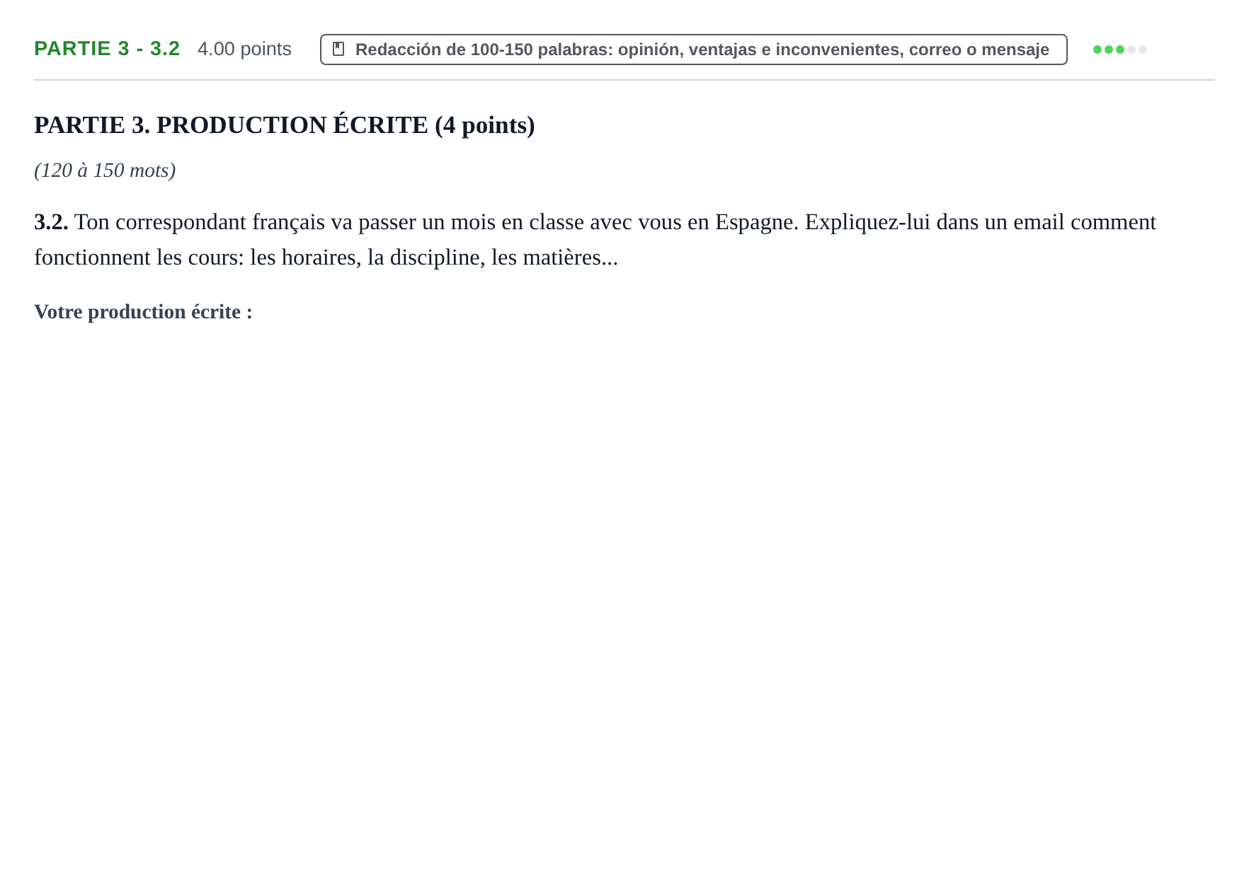 Enunciado: Ejercicio Partie 3 - 3.2 · Francés PAU Navarra Extraordinaria 2025