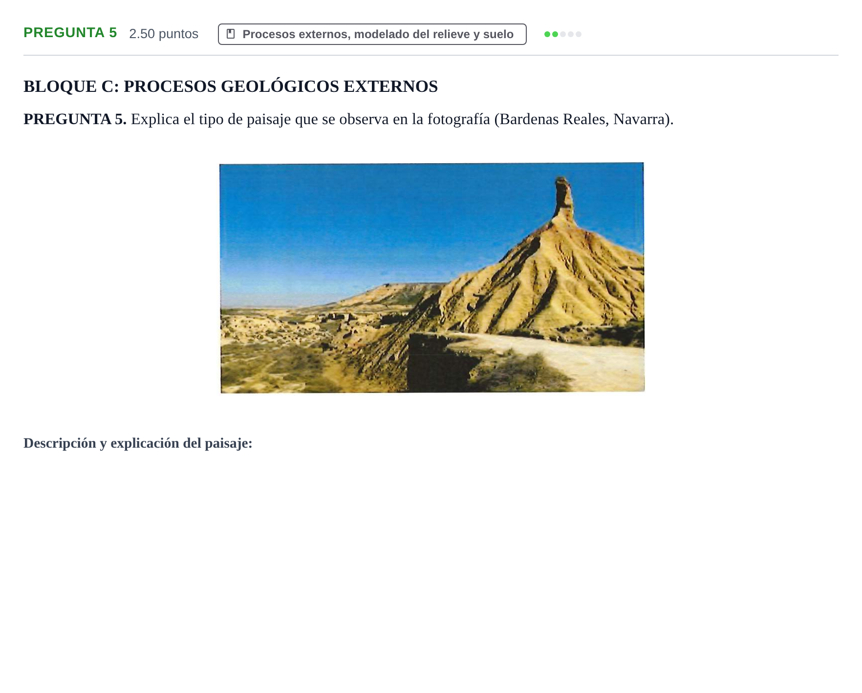 Enunciado: Pregunta 5 · Geología y Ciencias Ambientales PAU Navarra Extraordinaria 2025