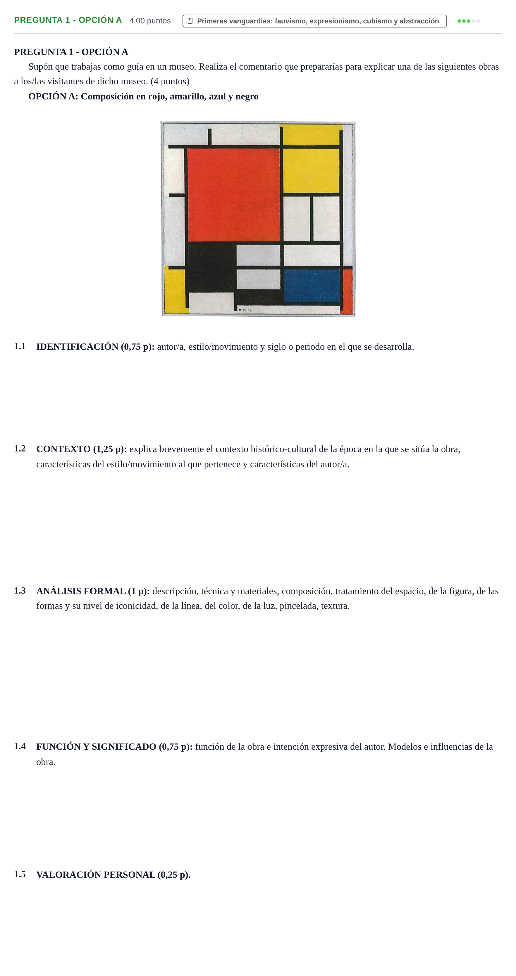 Enunciado: Pregunta 1 - Opción A · Fundamentos Artísticos PAU Navarra Extraordinaria 2025