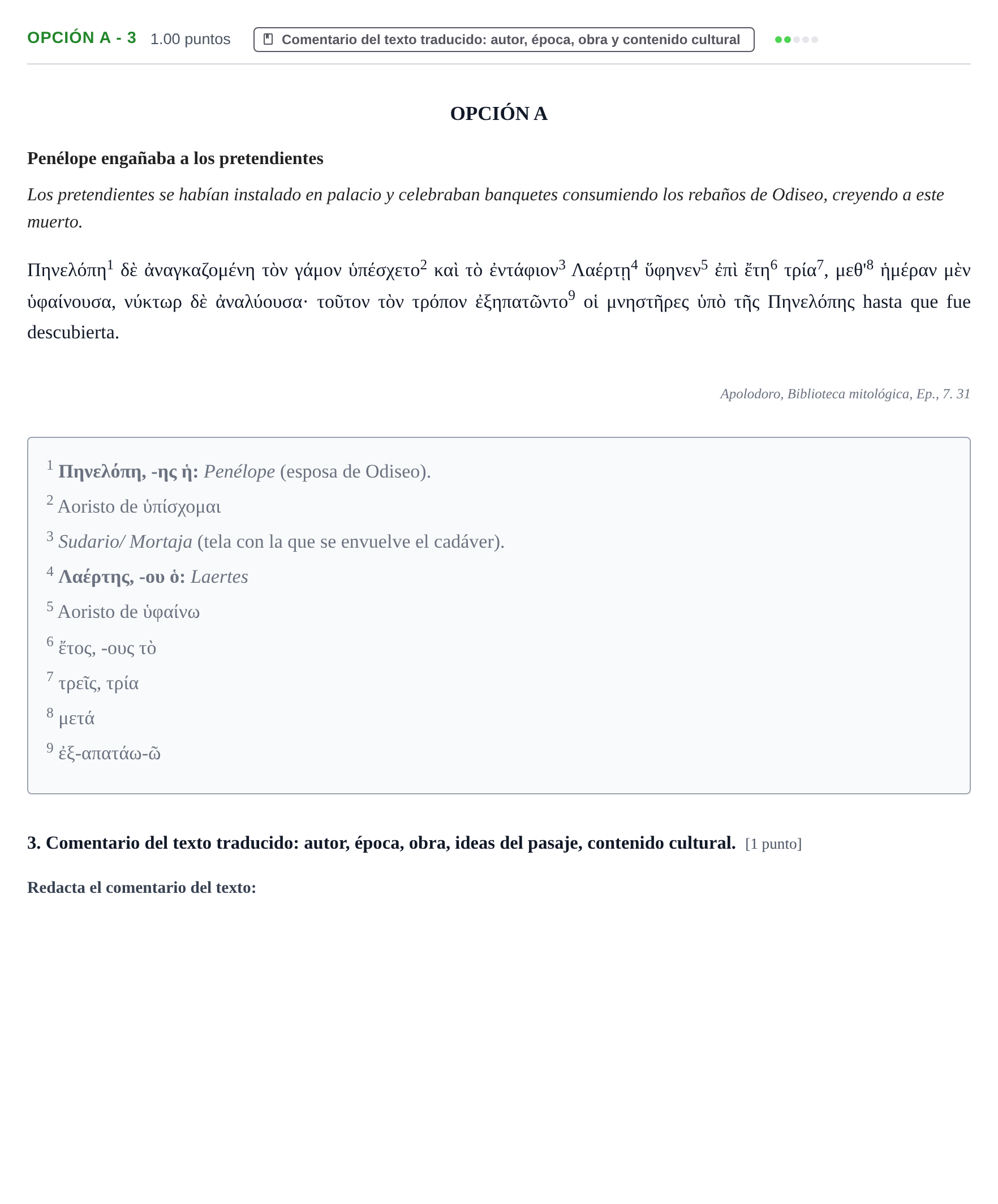 Enunciado: Opción A - 3 · Griego II PAU Navarra Extraordinaria 2025