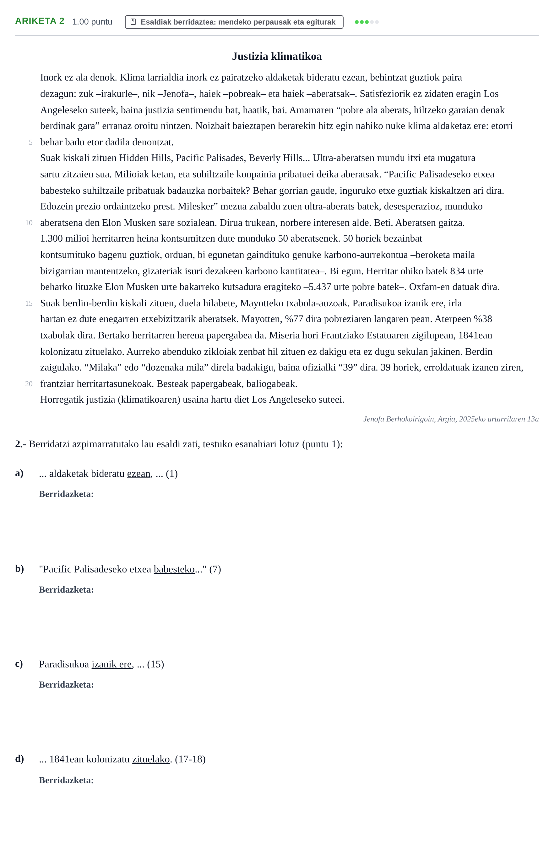 Enunciado: Problema 2 · Lengua Vasca y Literatura II PAU Navarra Extraordinaria (Modelo D) 2025