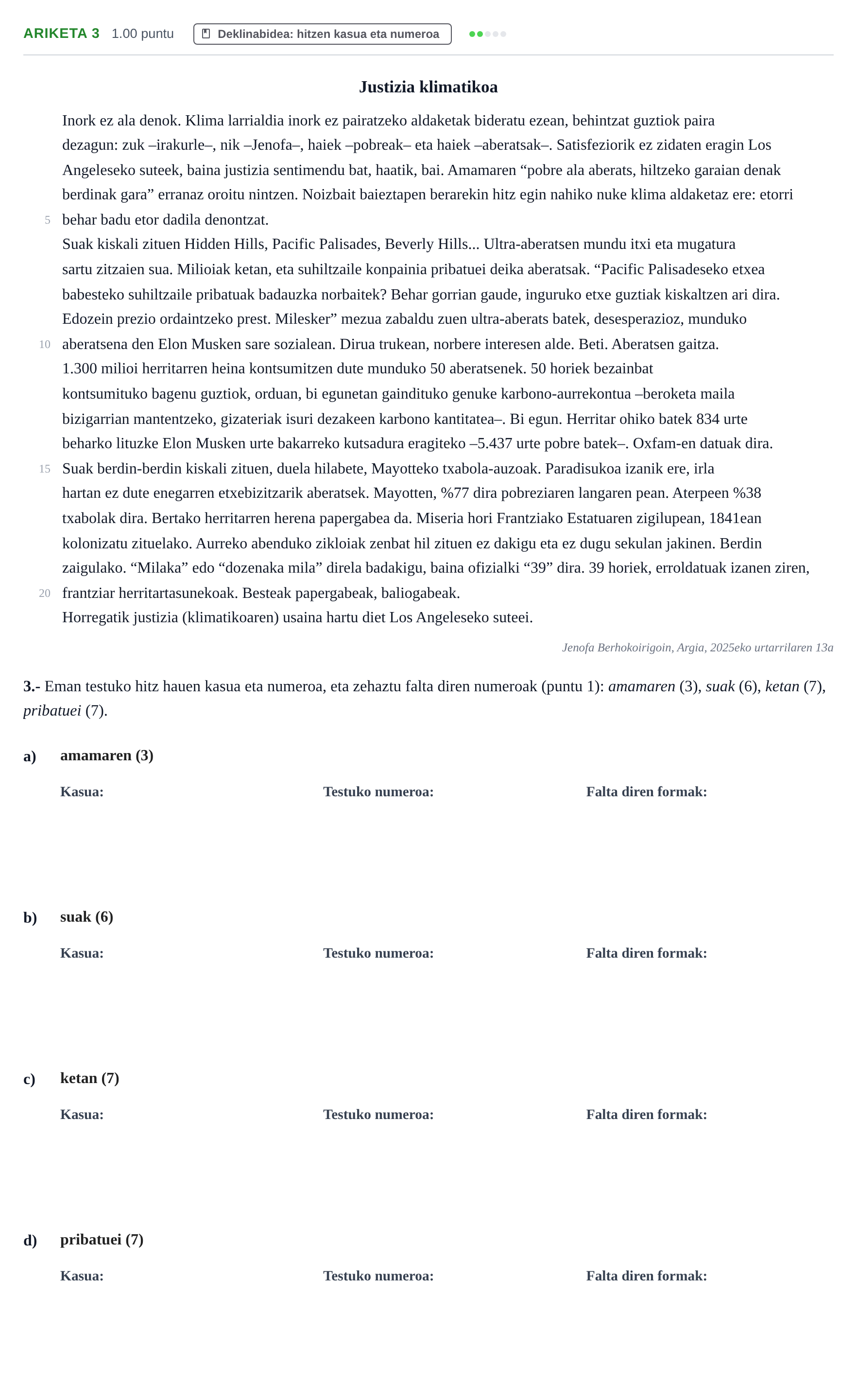 Enunciado: Problema 3 · Lengua Vasca y Literatura II PAU Navarra Extraordinaria (Modelo D) 2025