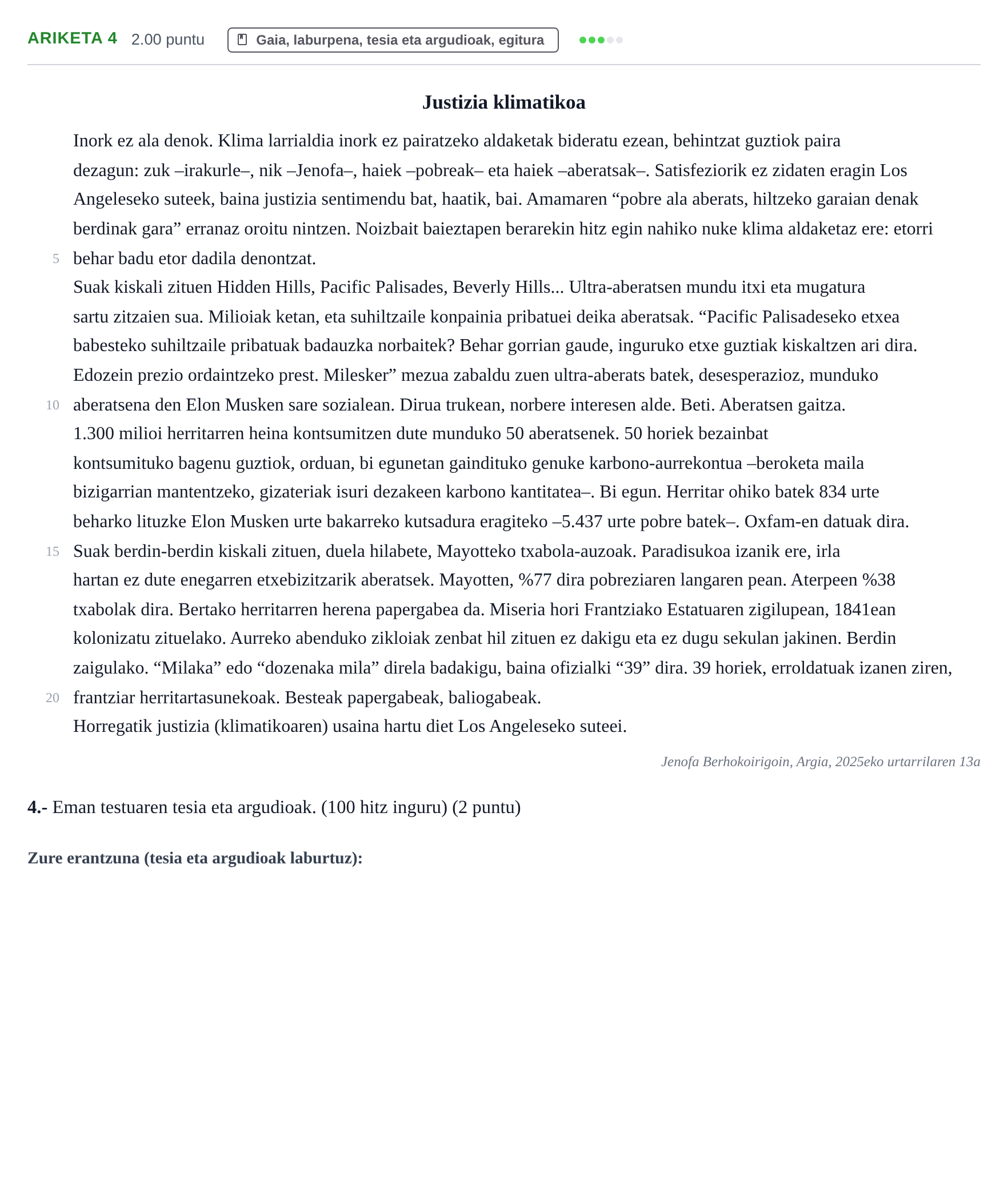 Enunciado: Problema 4 · Lengua Vasca y Literatura II PAU Navarra Extraordinaria (Modelo D) 2025