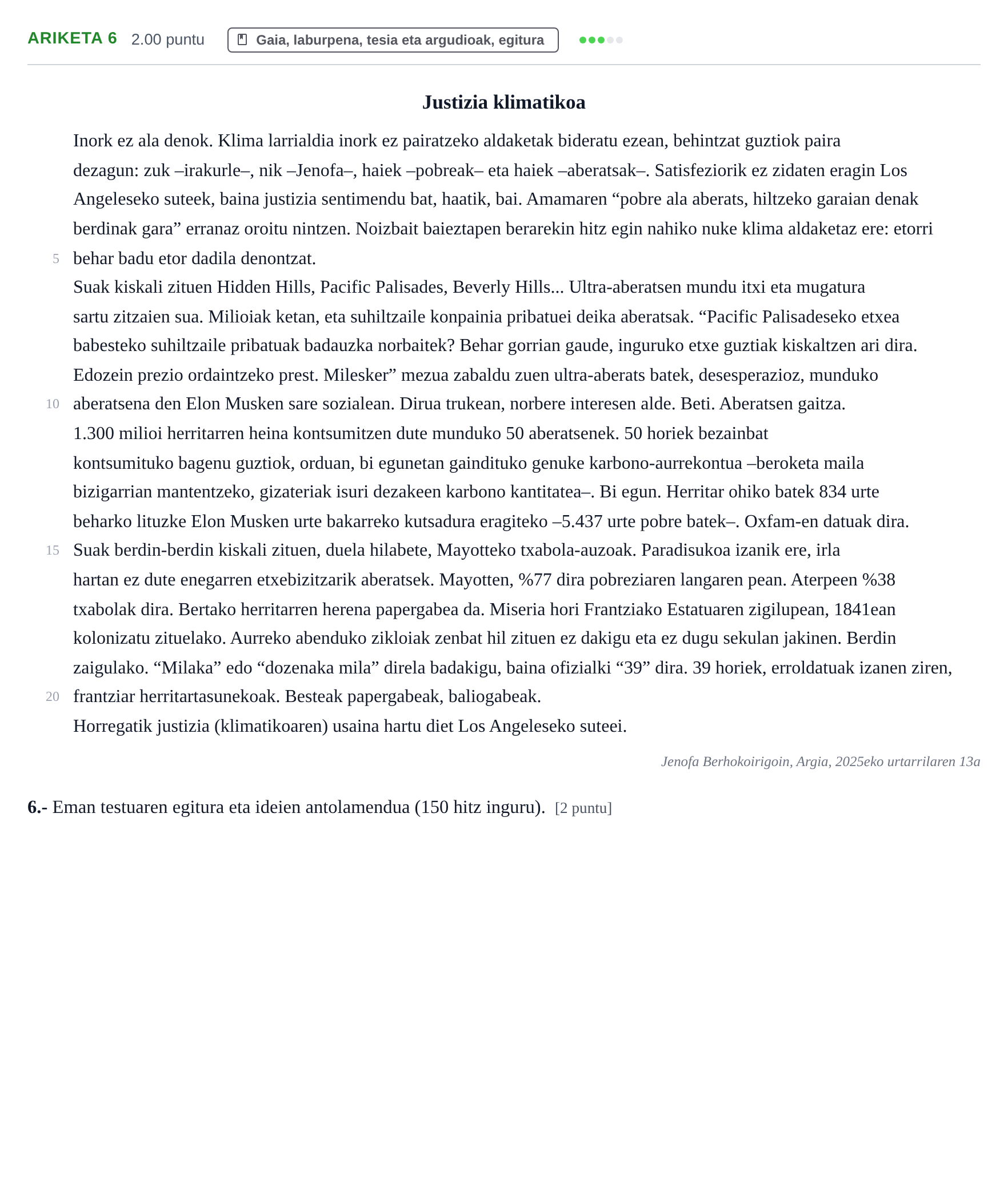 Enunciado: Problema 6 · Lengua Vasca y Literatura II PAU Navarra Extraordinaria (Modelo D) 2025