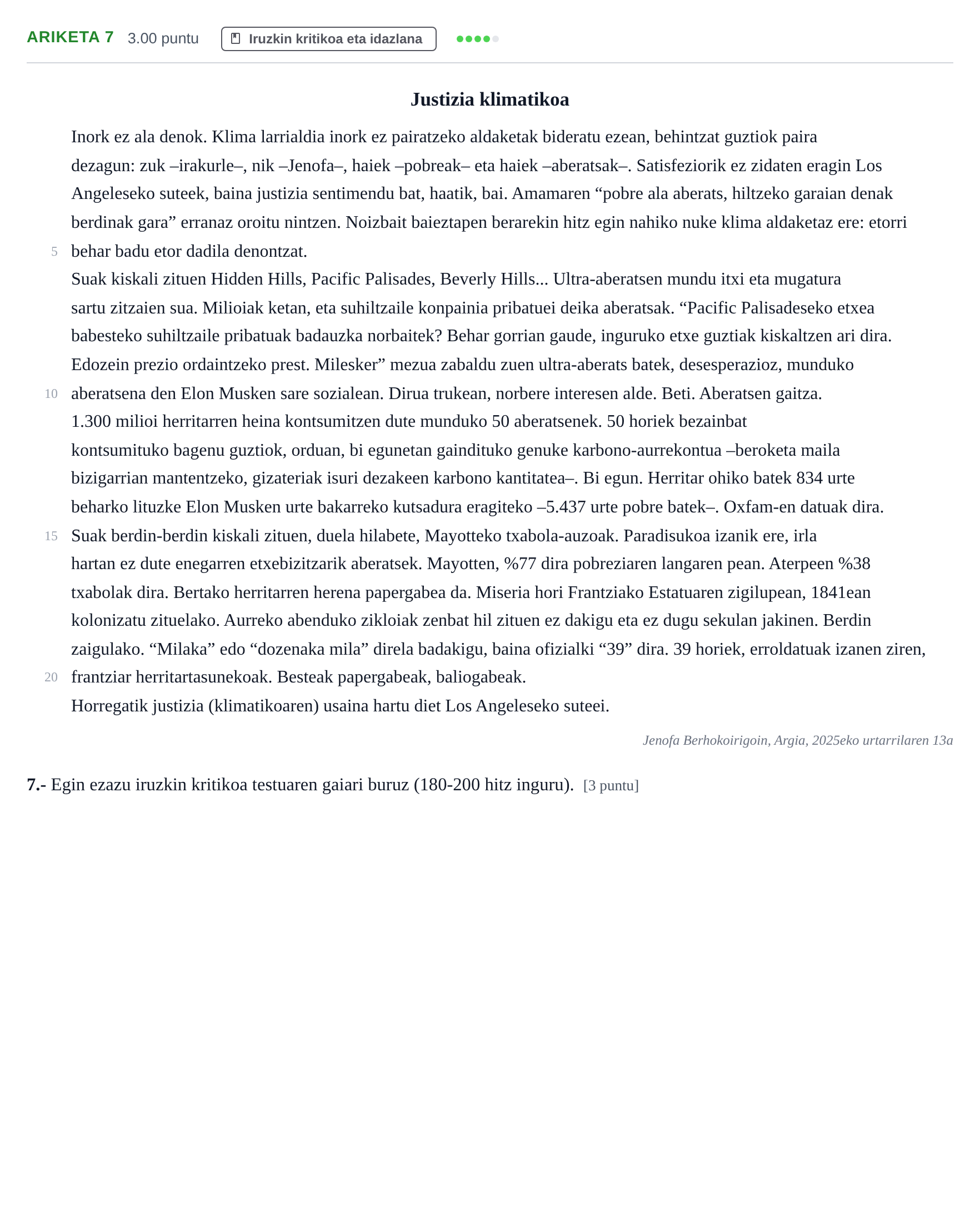 Enunciado: Problema 7 · Lengua Vasca y Literatura II PAU Navarra Extraordinaria (Modelo D) 2025