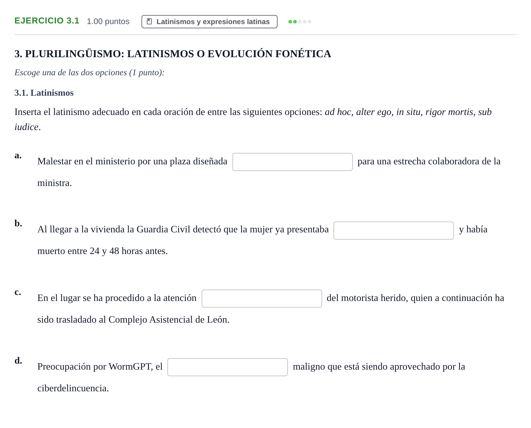 Enunciado: Ejercicio 3.1 · Latín II PAU Navarra Extraordinaria 2025