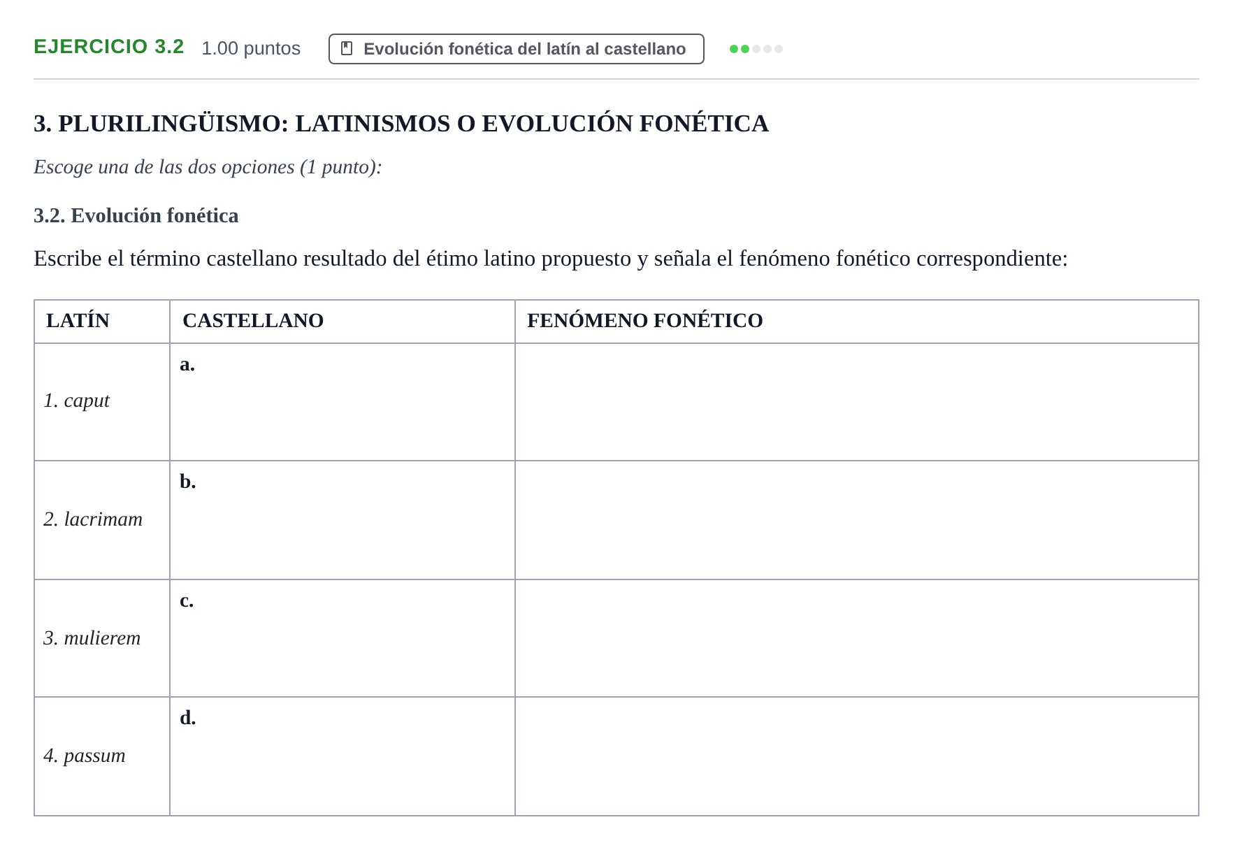 Enunciado: Ejercicio 3.2 · Latín II PAU Navarra Extraordinaria 2025