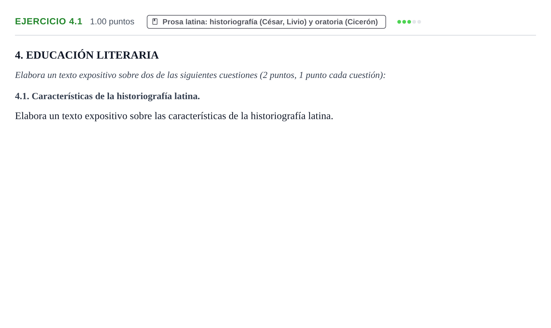 Enunciado: Ejercicio 4.1 · Latín II PAU Navarra Extraordinaria 2025