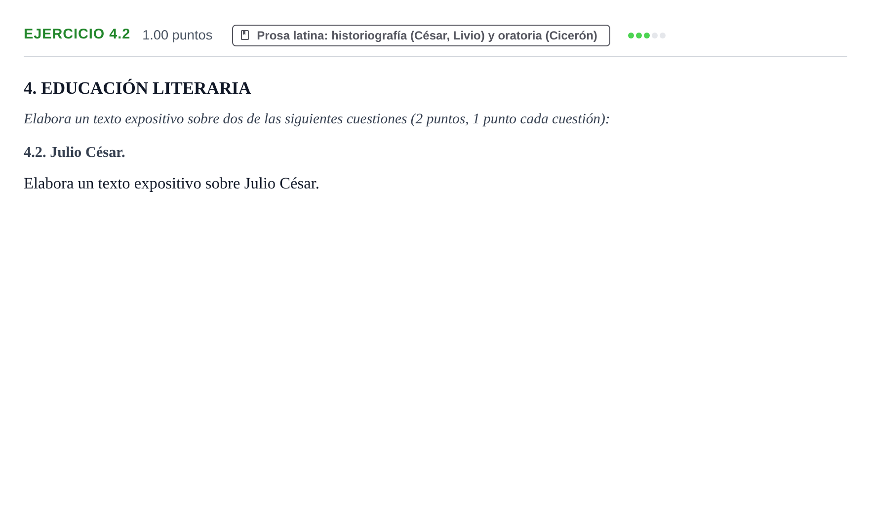 Enunciado: Ejercicio 4.2 · Latín II PAU Navarra Extraordinaria 2025