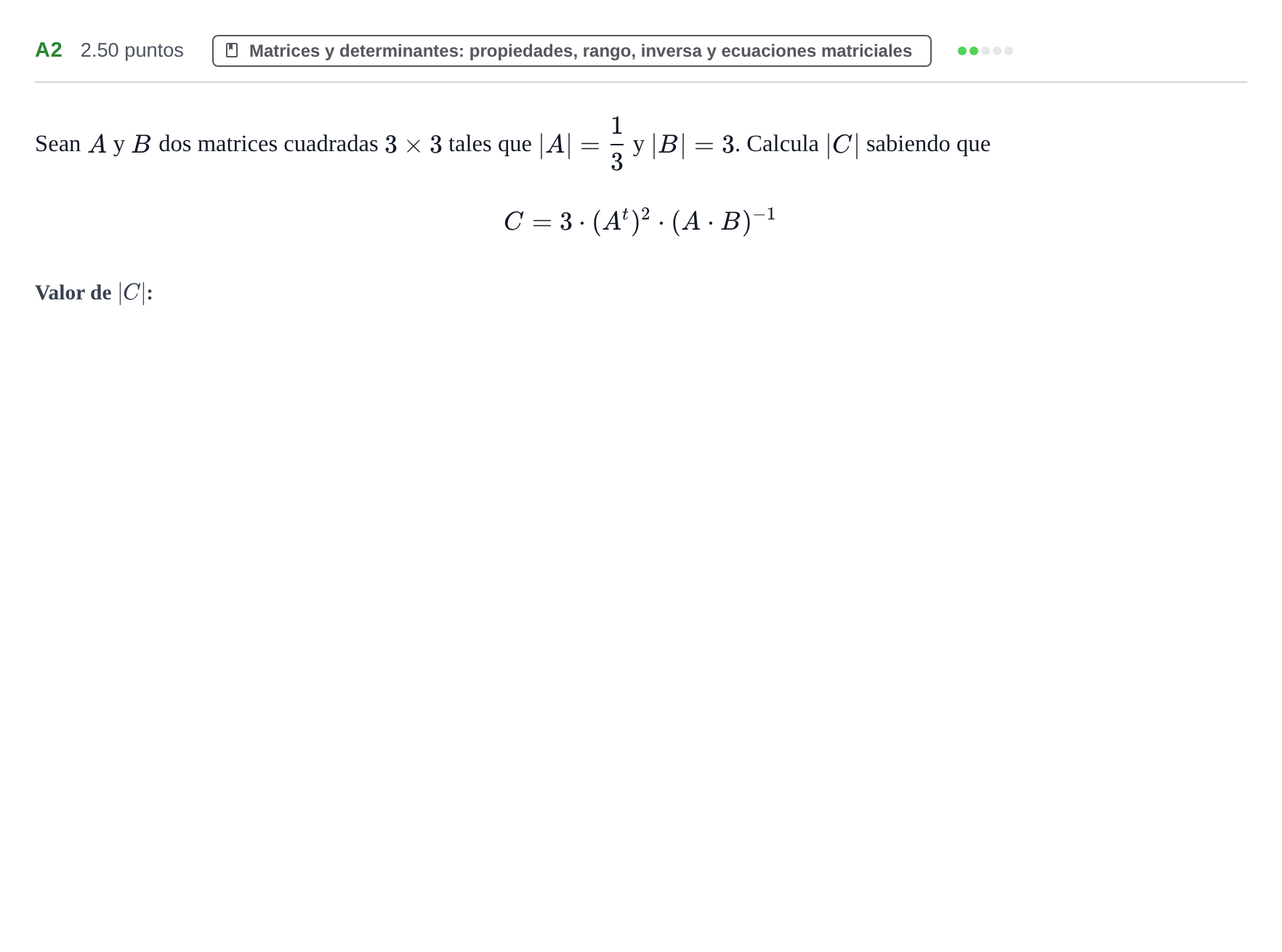 Enunciado: Ejercicio A2 · Matemáticas II PAU Navarra Extraordinaria 2025