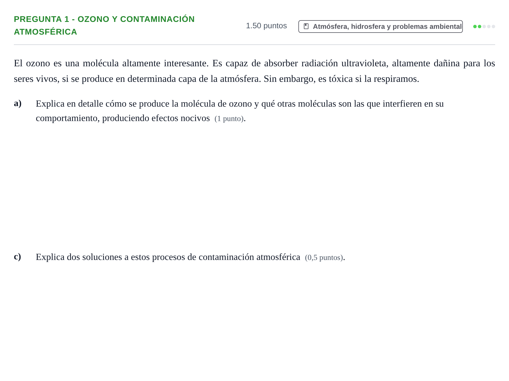 Enunciado: Pregunta 1 - Ozono y contaminación atmosférica · Ciencias Generales PAU Navarra Ordinaria 2025