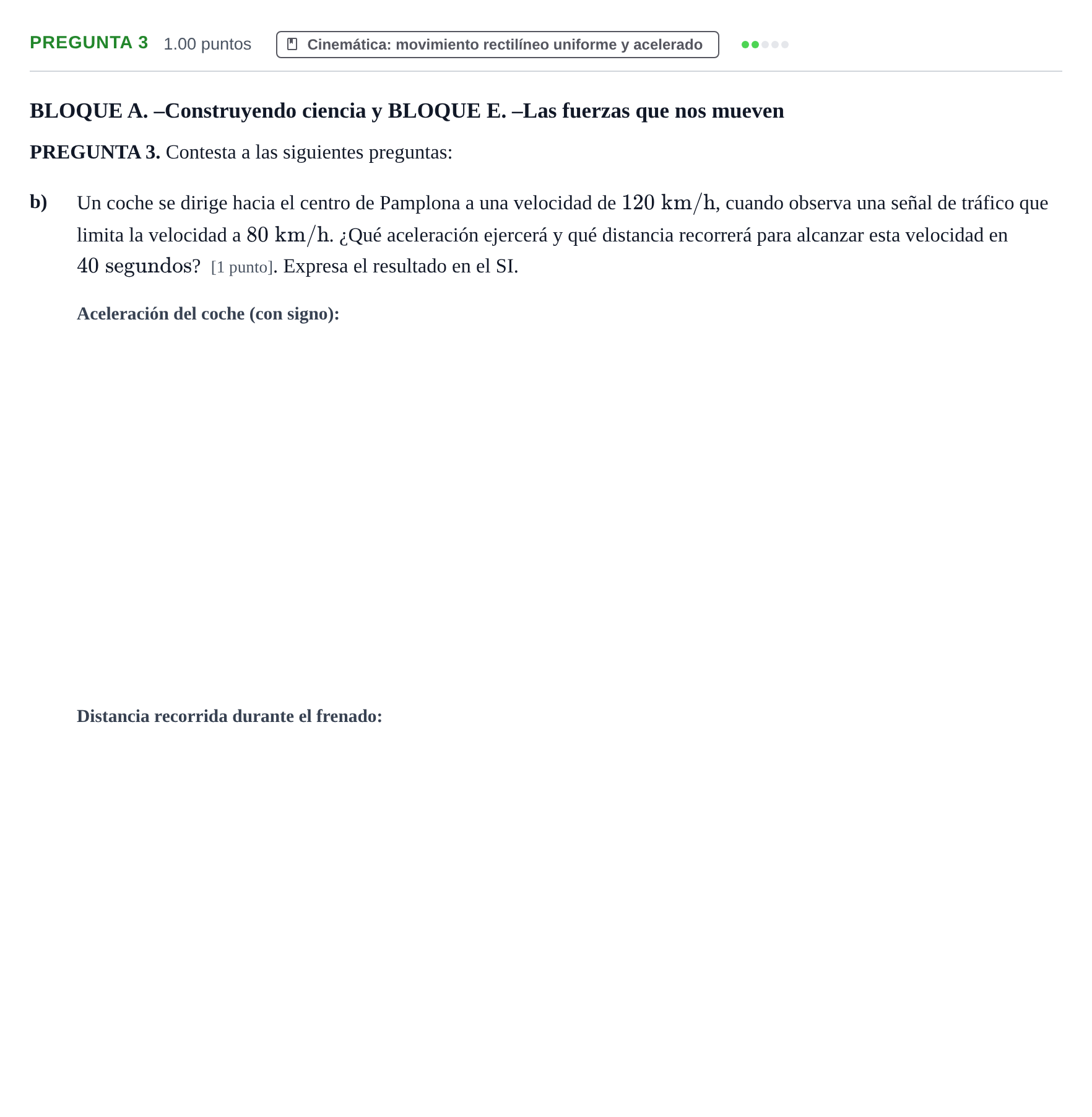 Enunciado: Pregunta 3 - Cinemática · Ciencias Generales PAU Navarra Ordinaria 2025