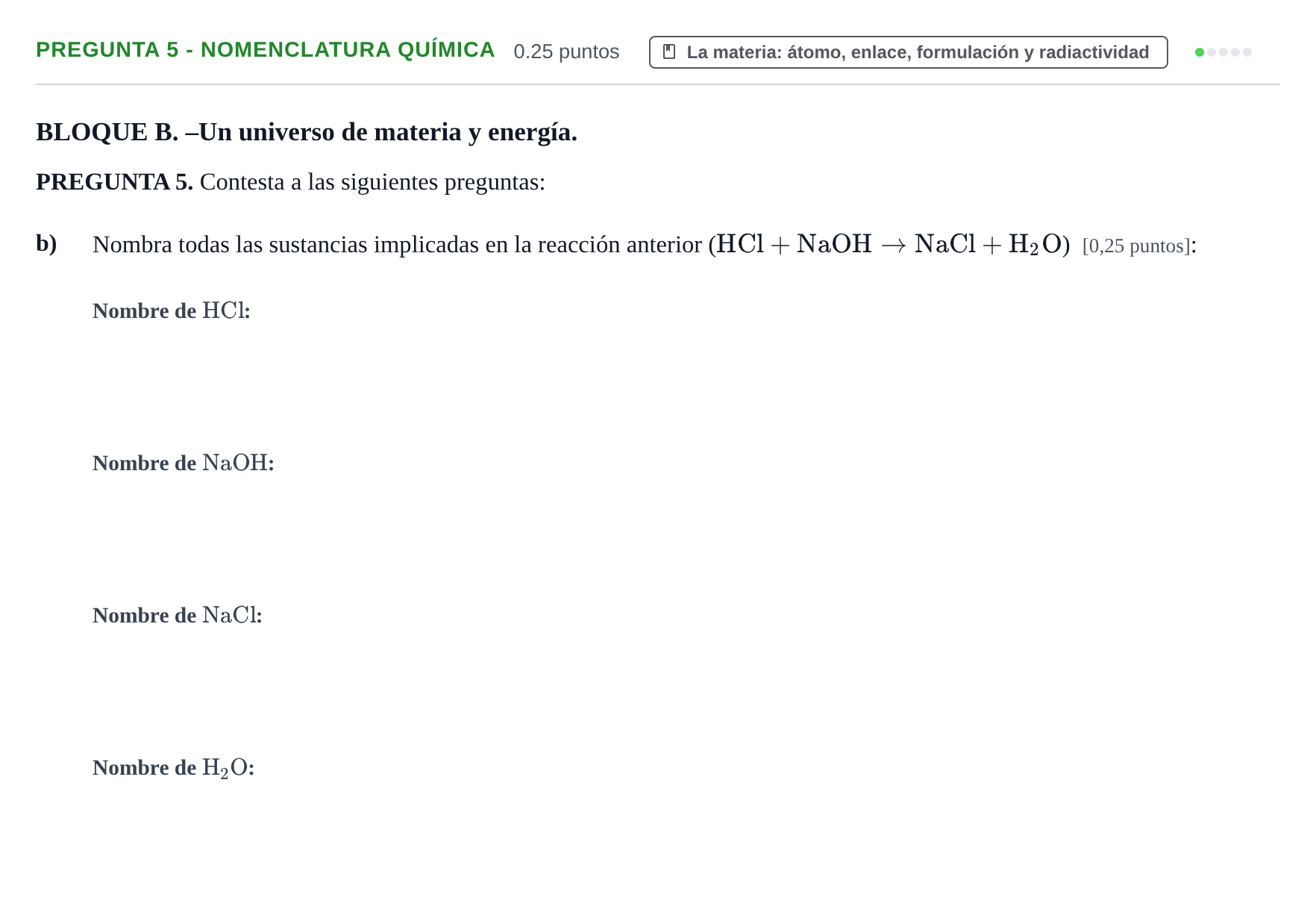 Enunciado: Pregunta 5 - Nomenclatura química · Ciencias Generales PAU Navarra Ordinaria 2025