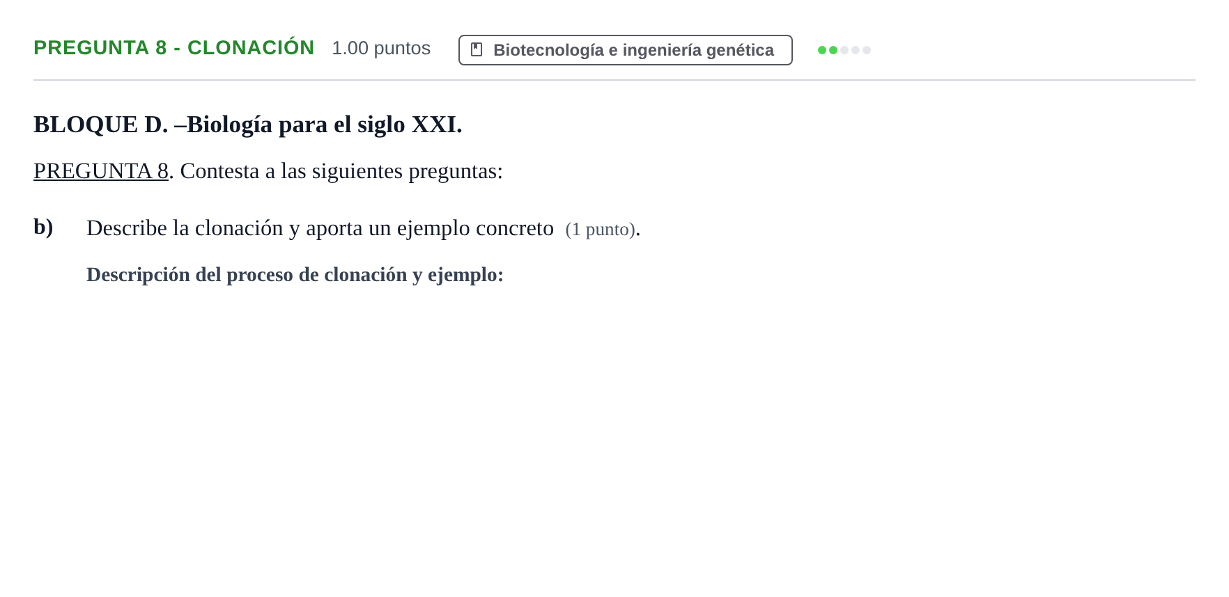 Enunciado: Pregunta 8 - Clonación · Ciencias Generales PAU Navarra Ordinaria 2025