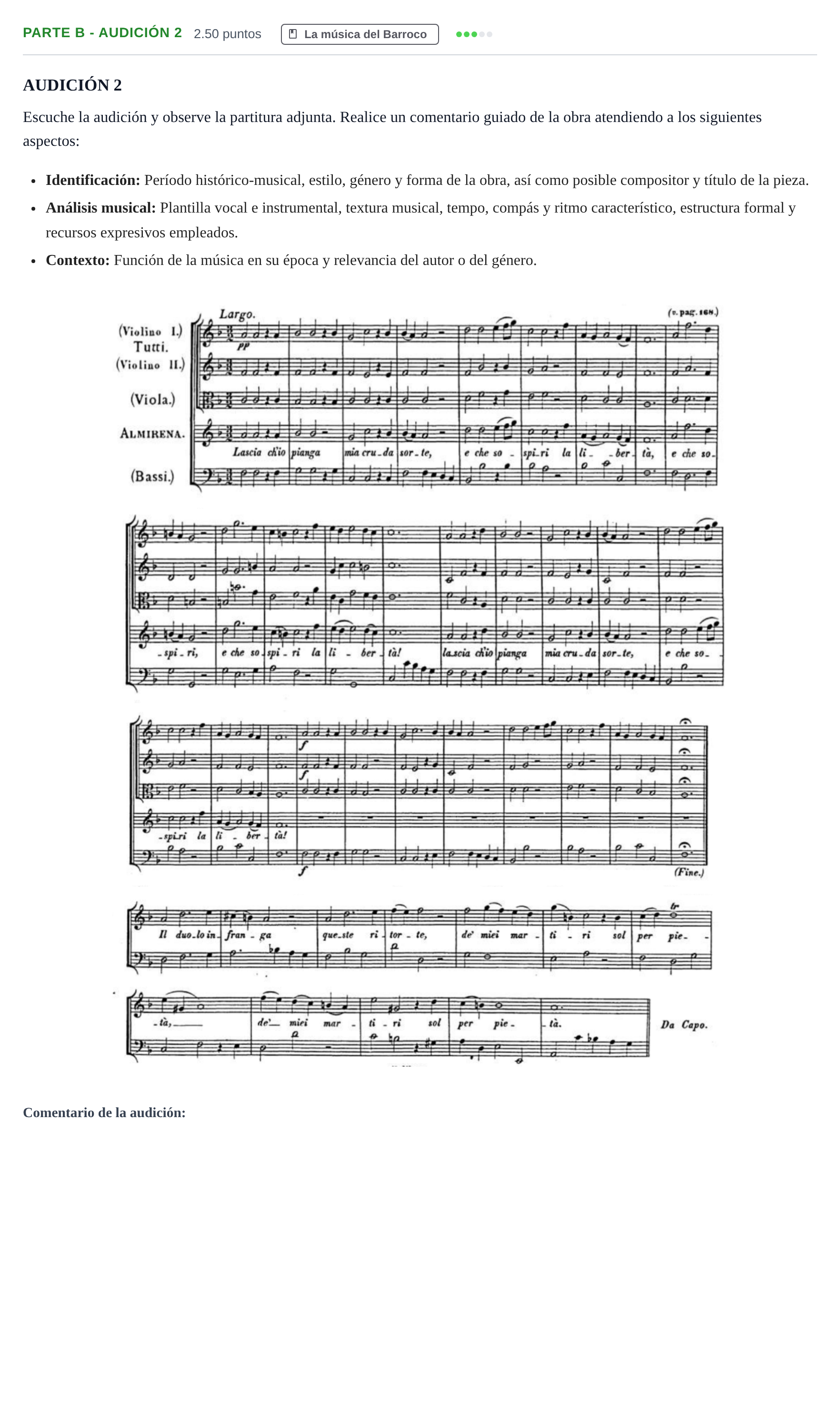 Enunciado: Ejercicio Parte B - Audición 2 · Historia de la Música y de la Danza PAU Navarra Ordinaria 2025