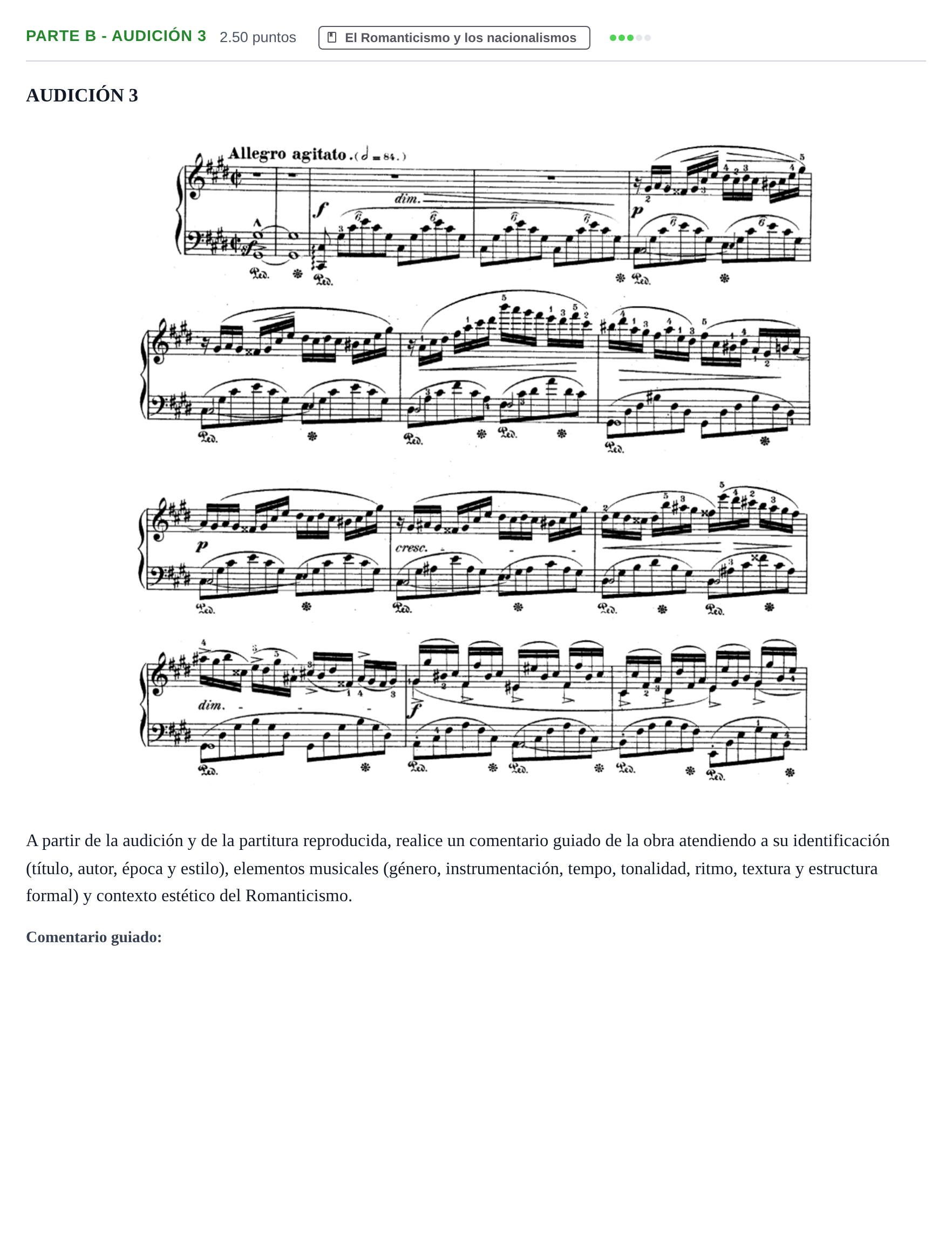 Enunciado: Ejercicio Parte B - Audición 3 · Historia de la Música y de la Danza PAU Navarra Ordinaria 2025
