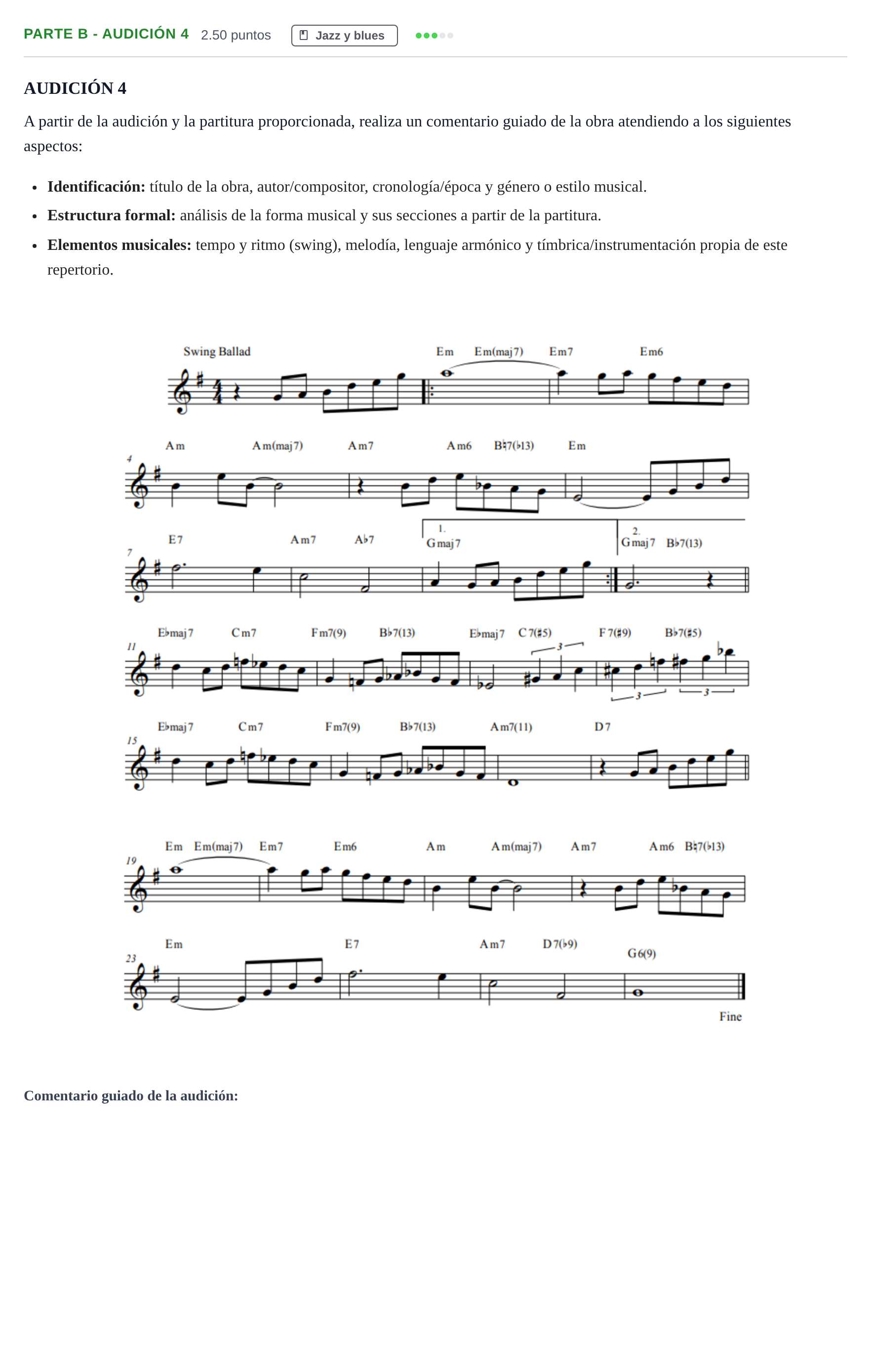 Enunciado: Ejercicio Parte B - Audición 4 · Historia de la Música y de la Danza PAU Navarra Ordinaria 2025