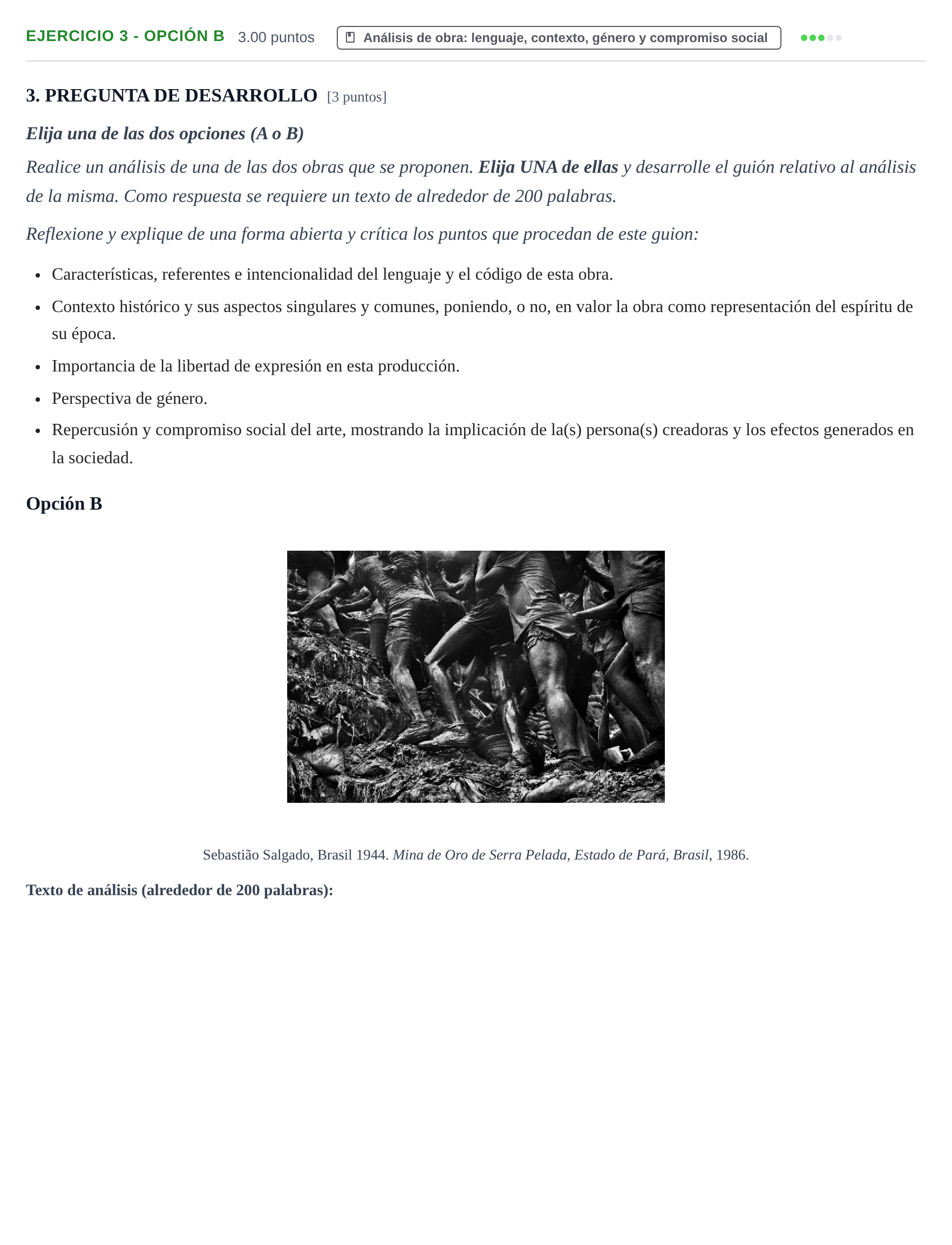 Enunciado: Ejercicio 3 - Opción B · Movimientos Culturales y Artísticos PAU Navarra Ordinaria 2025