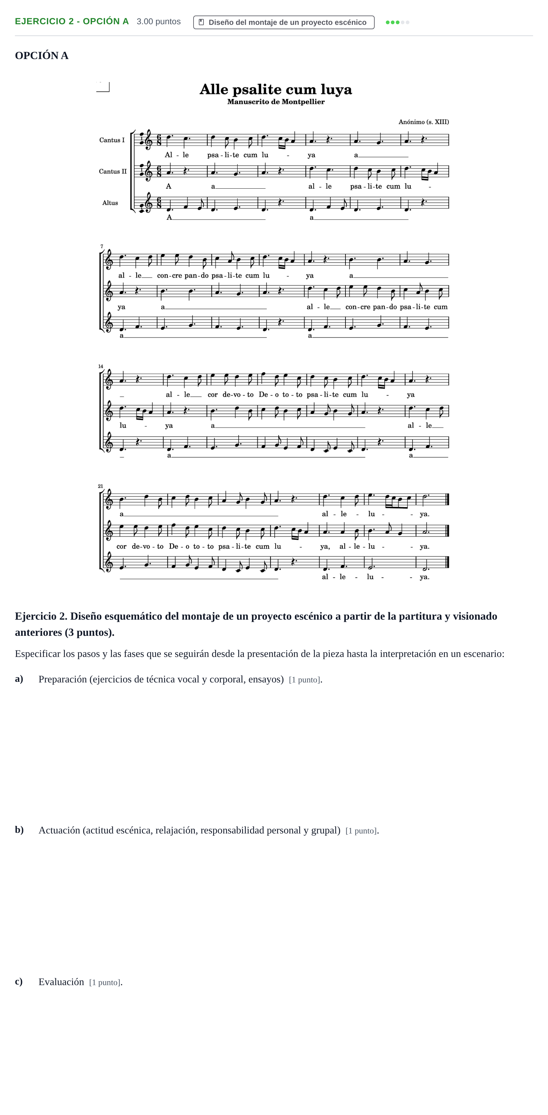 Enunciado: Ejercicio 2 - Opción A · Coro y Técnica Vocal PAU Navarra Extraordinaria 2025