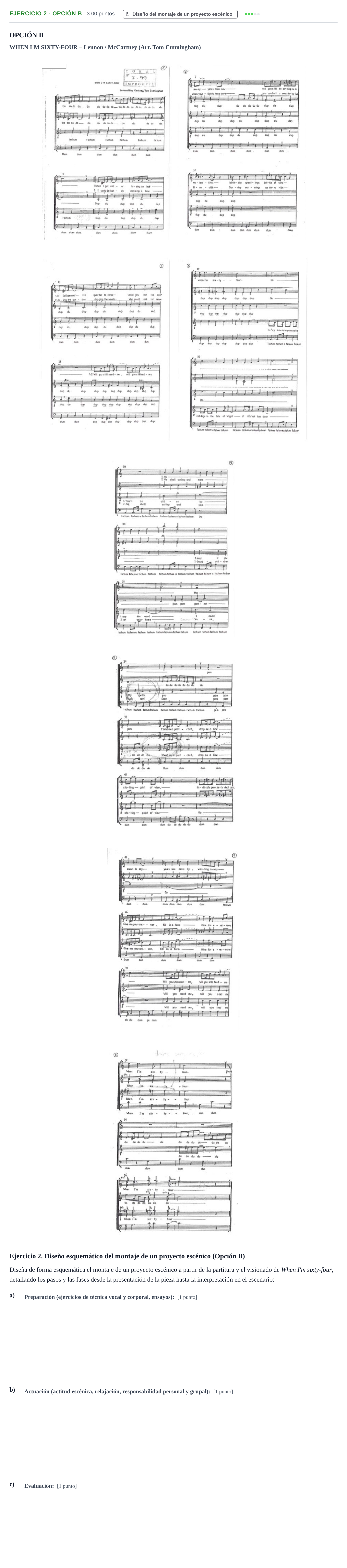 Enunciado: Ejercicio 2 - Opción B · Coro y Técnica Vocal PAU Navarra Extraordinaria 2025