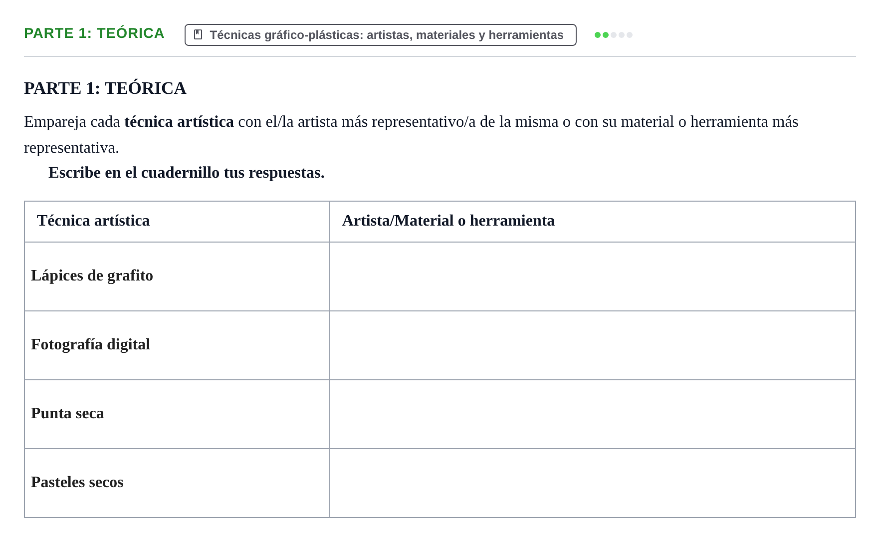 Enunciado: Ejercicio PARTE 1: TEÓRICA · Técnicas de Expresión Gráfico-Plástica PAU Navarra Ordinaria 2025