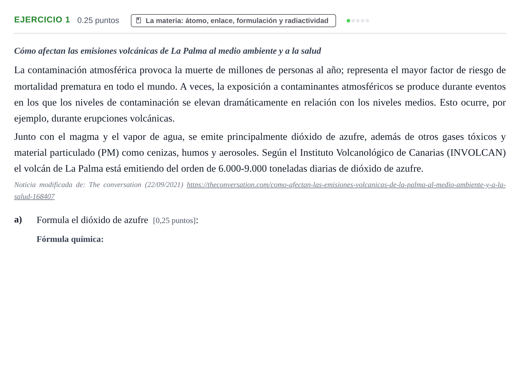 Enunciado: Ejercicio 1 - La materia · Ciencias Generales PAU Navarra Extraordinaria 2025