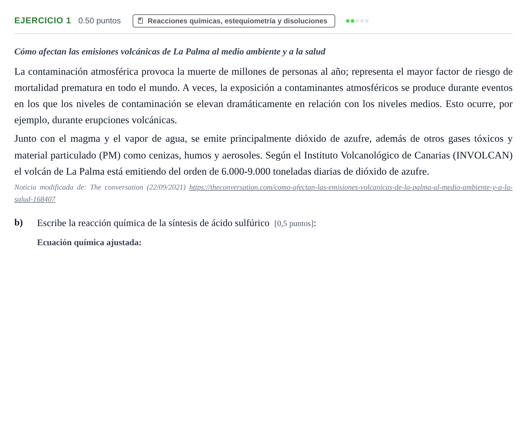 Enunciado: Ejercicio 1 - Reacciones químicas · Ciencias Generales PAU Navarra Extraordinaria 2025
