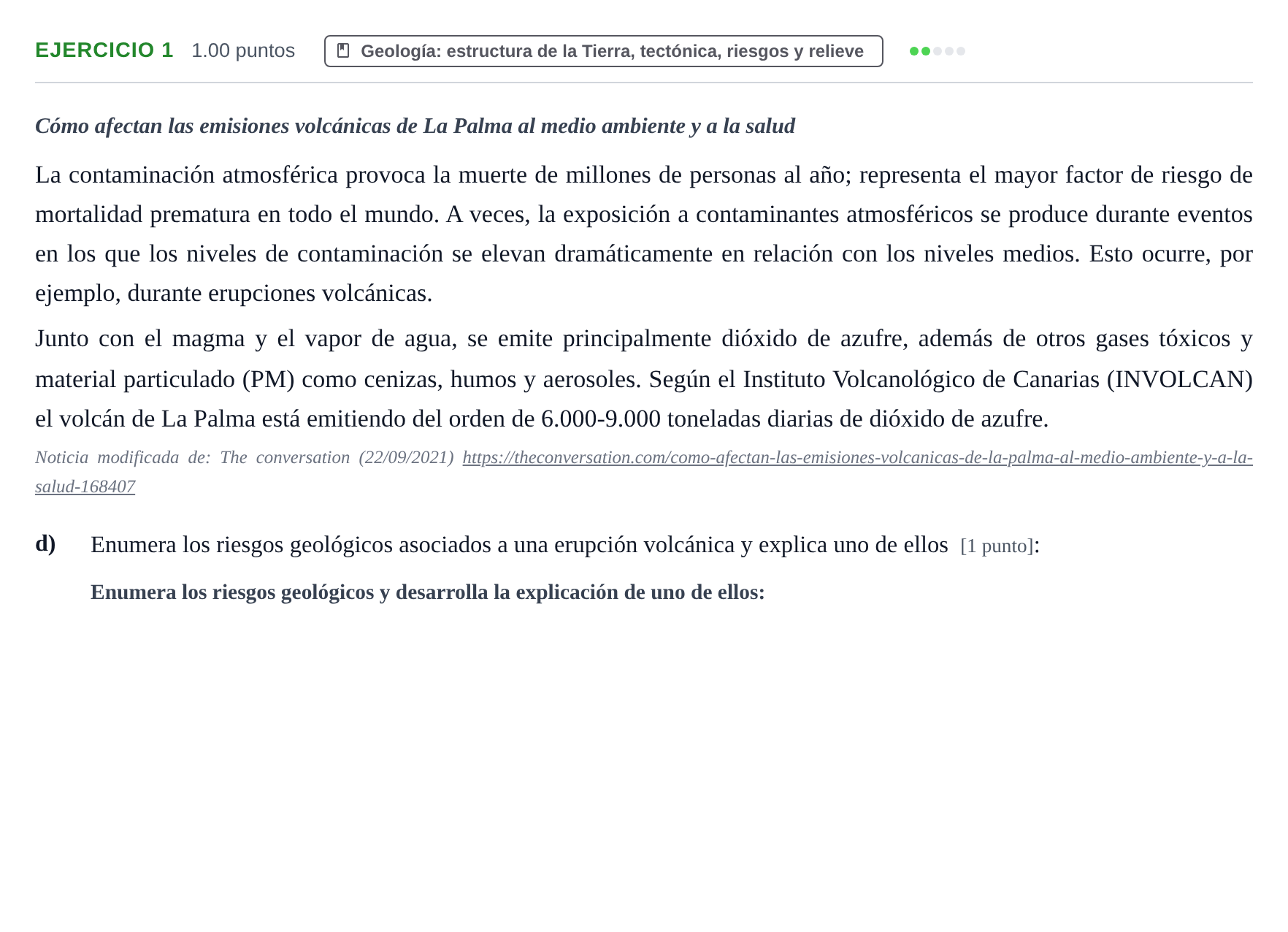 Enunciado: Ejercicio 1 - Geología · Ciencias Generales PAU Navarra Extraordinaria 2025