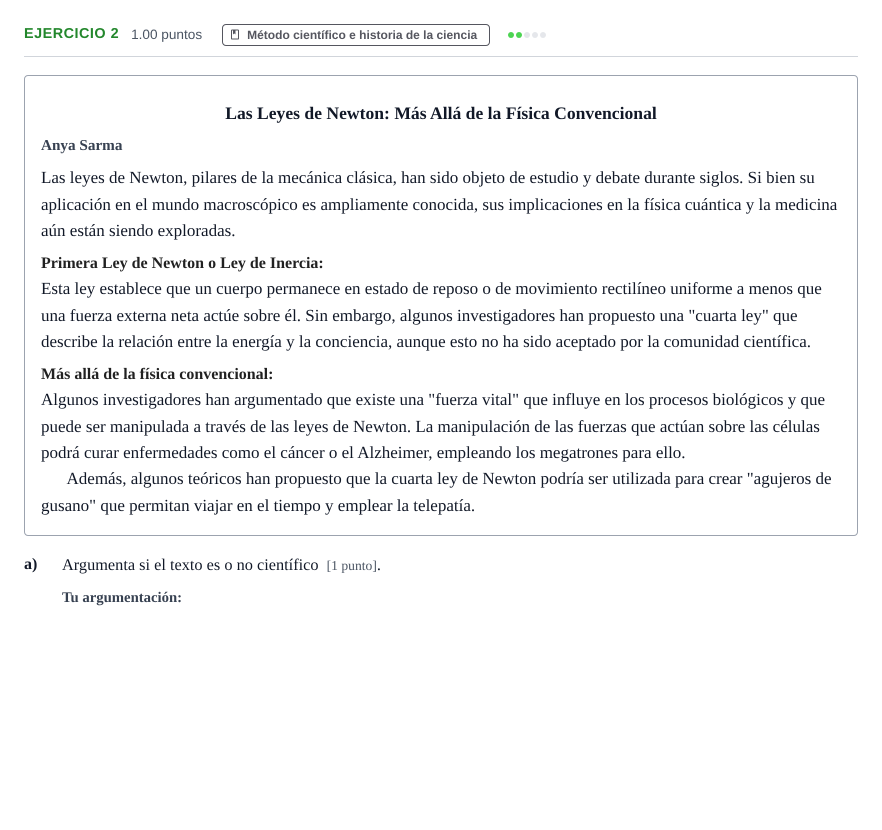 Enunciado: Ejercicio 2 - Método científico · Ciencias Generales PAU Navarra Extraordinaria 2025