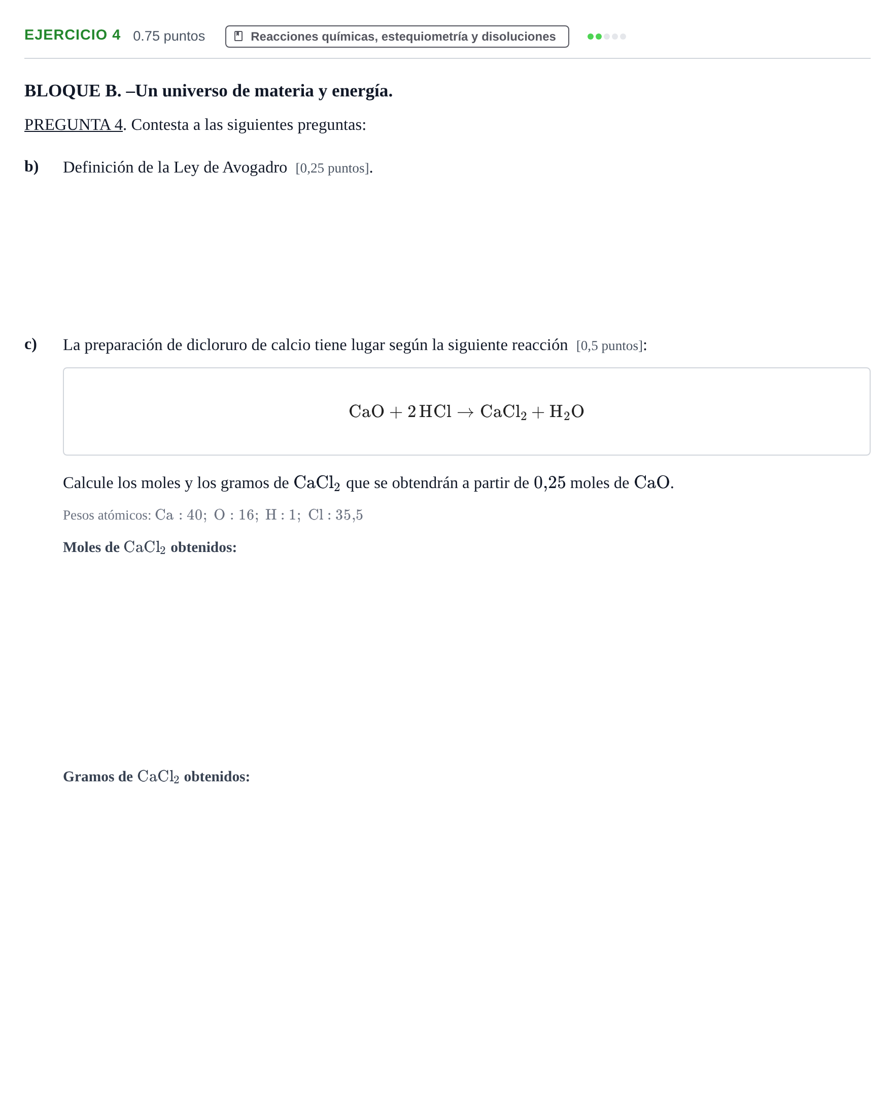Enunciado: Ejercicio 4 - Reacciones químicas · Ciencias Generales PAU Navarra Extraordinaria 2025