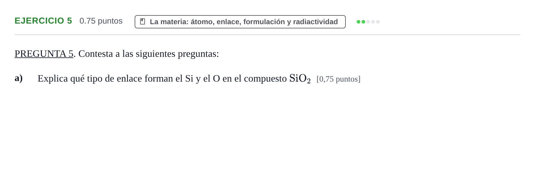 Enunciado: Ejercicio 5 - La materia · Ciencias Generales PAU Navarra Extraordinaria 2025