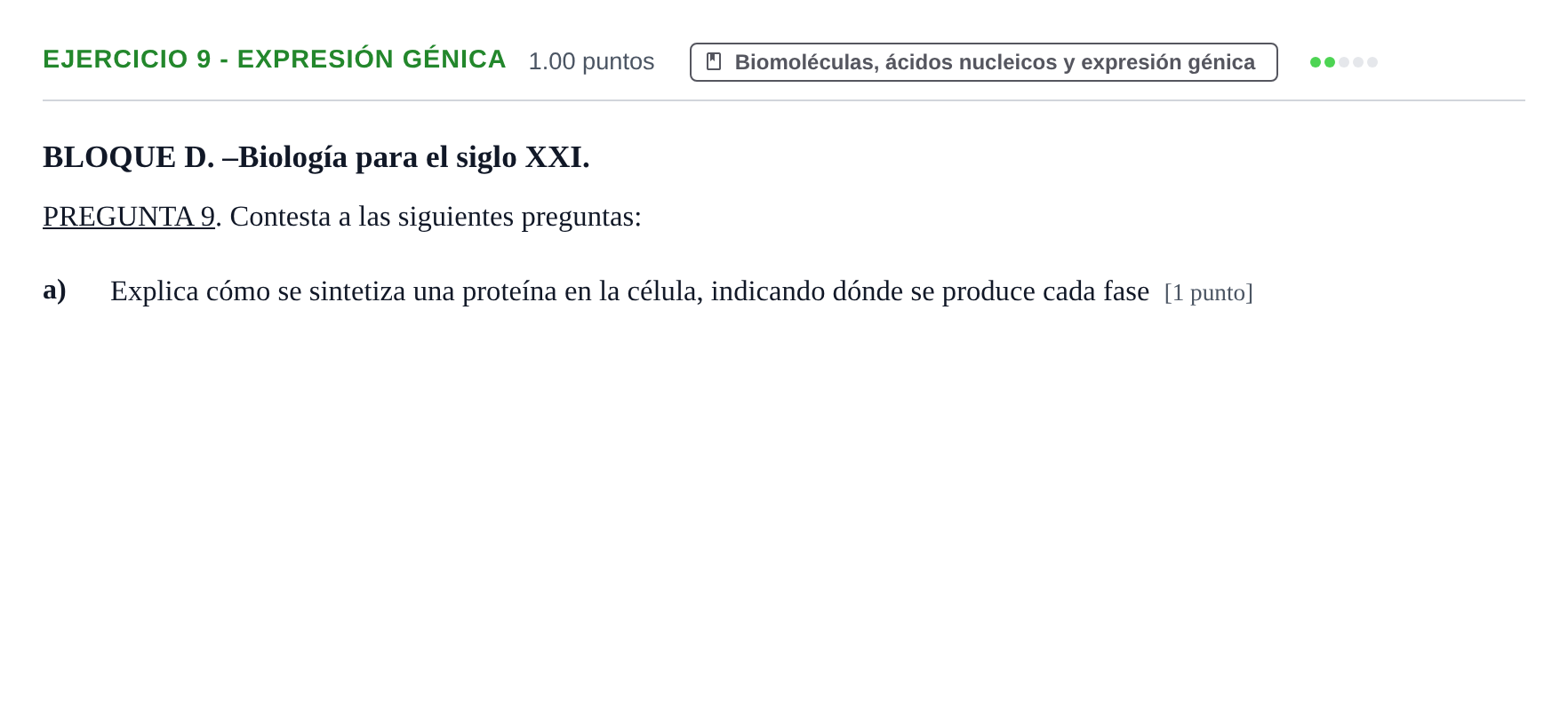 Enunciado: Ejercicio 9 - Expresión génica · Ciencias Generales PAU Navarra Extraordinaria 2025