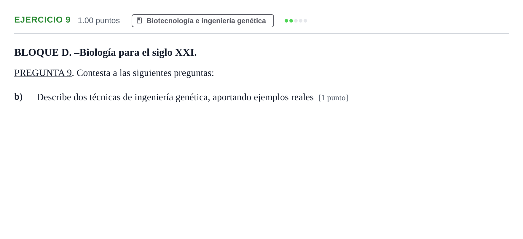 Enunciado: Ejercicio 9 - Biotecnología · Ciencias Generales PAU Navarra Extraordinaria 2025