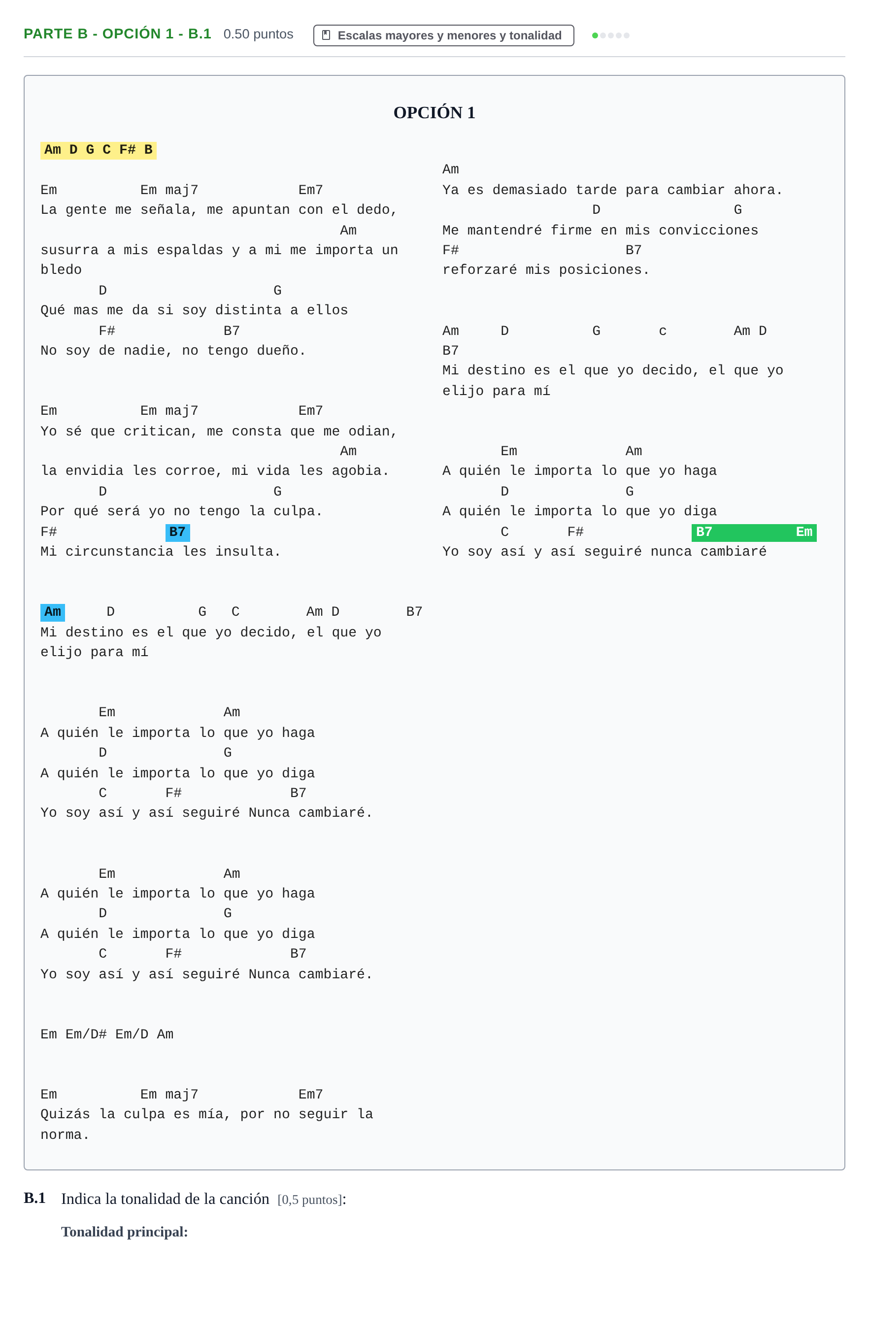 Enunciado: Ejercicio Parte B - Opción 1 - B.1 · Análisis Musical II PAU Navarra Ordinaria 2025