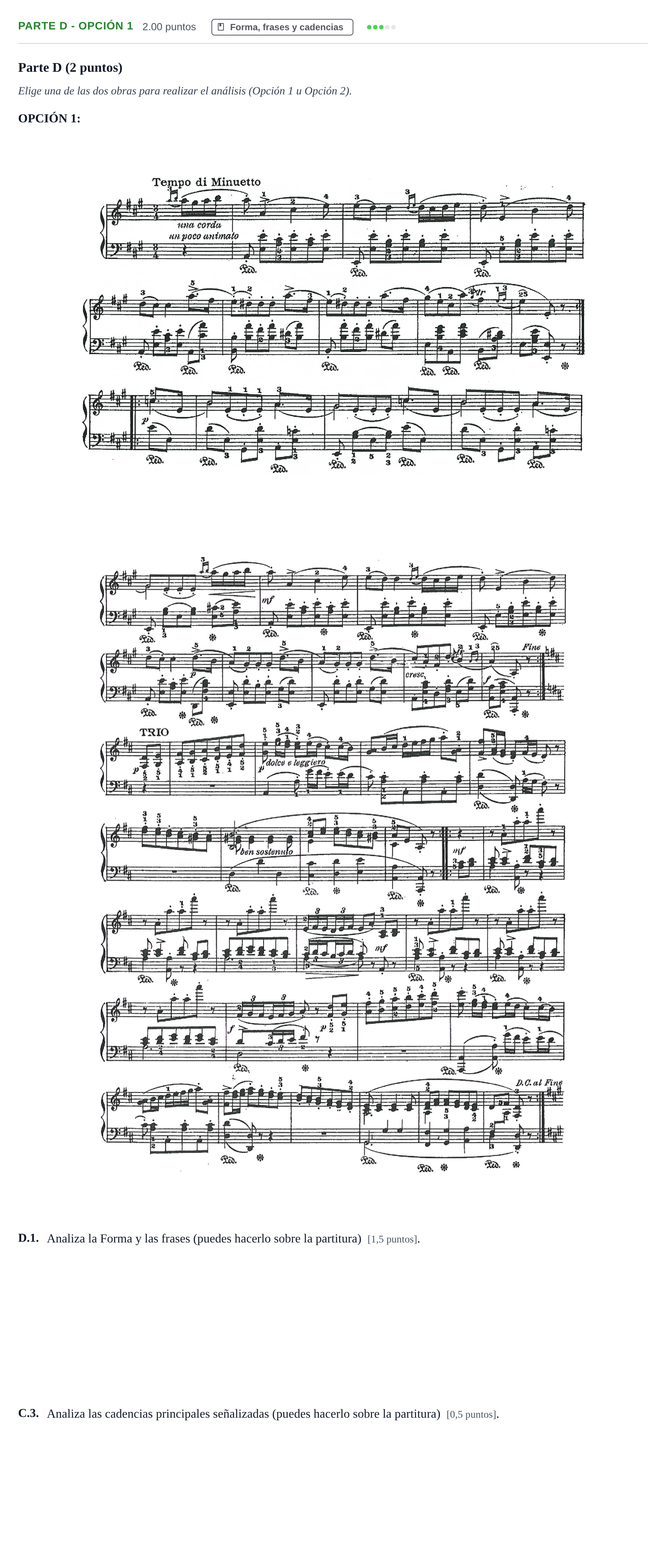 Enunciado: Ejercicio Parte D - Opción 1 · Análisis Musical II PAU Navarra Ordinaria 2025