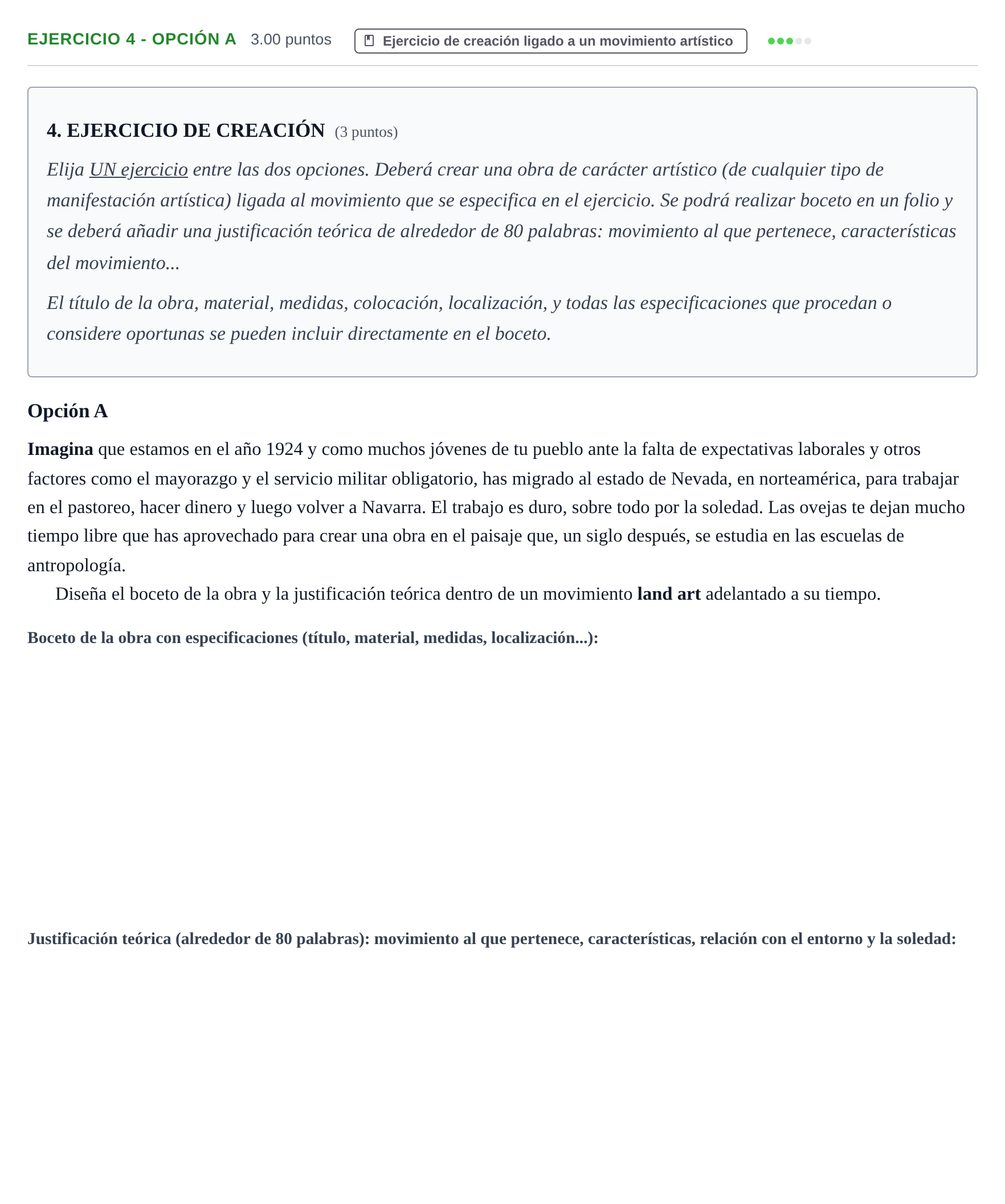 Enunciado: Ejercicio 4 - Opción A · Movimientos Culturales y Artísticos PAU Navarra Extraordinaria 2025