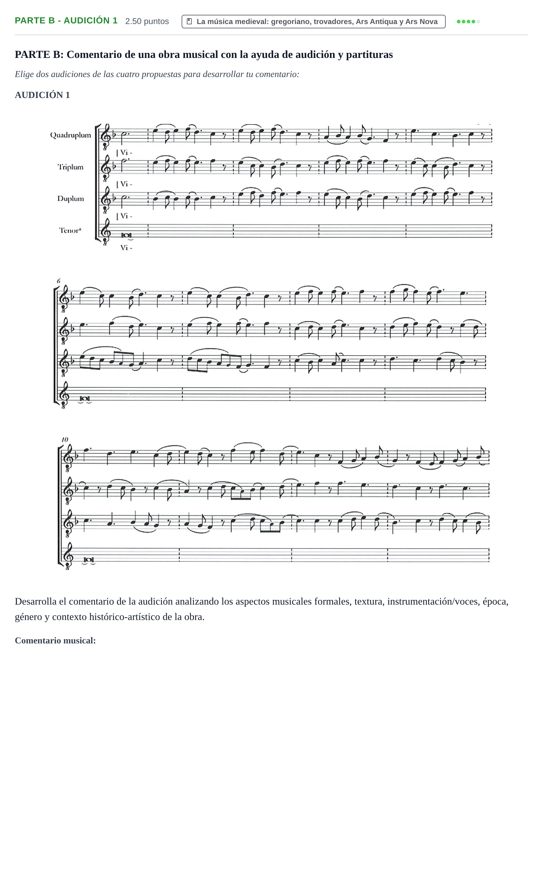 Enunciado: Ejercicio Parte B - Audición 1 · Historia de la Música y de la Danza PAU Navarra Extraordinaria 2025
