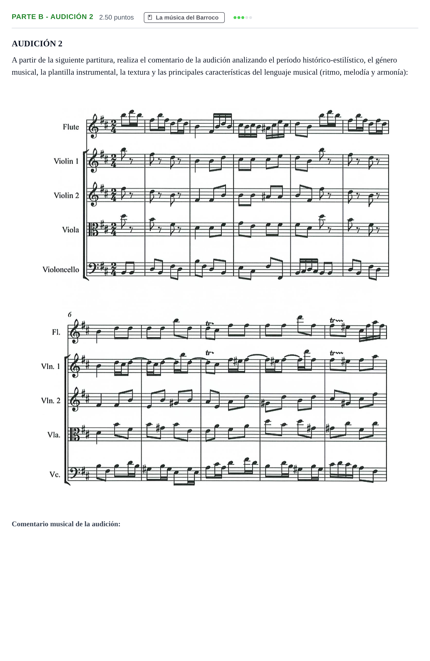Enunciado: Ejercicio Parte B - Audición 2 · Historia de la Música y de la Danza PAU Navarra Extraordinaria 2025