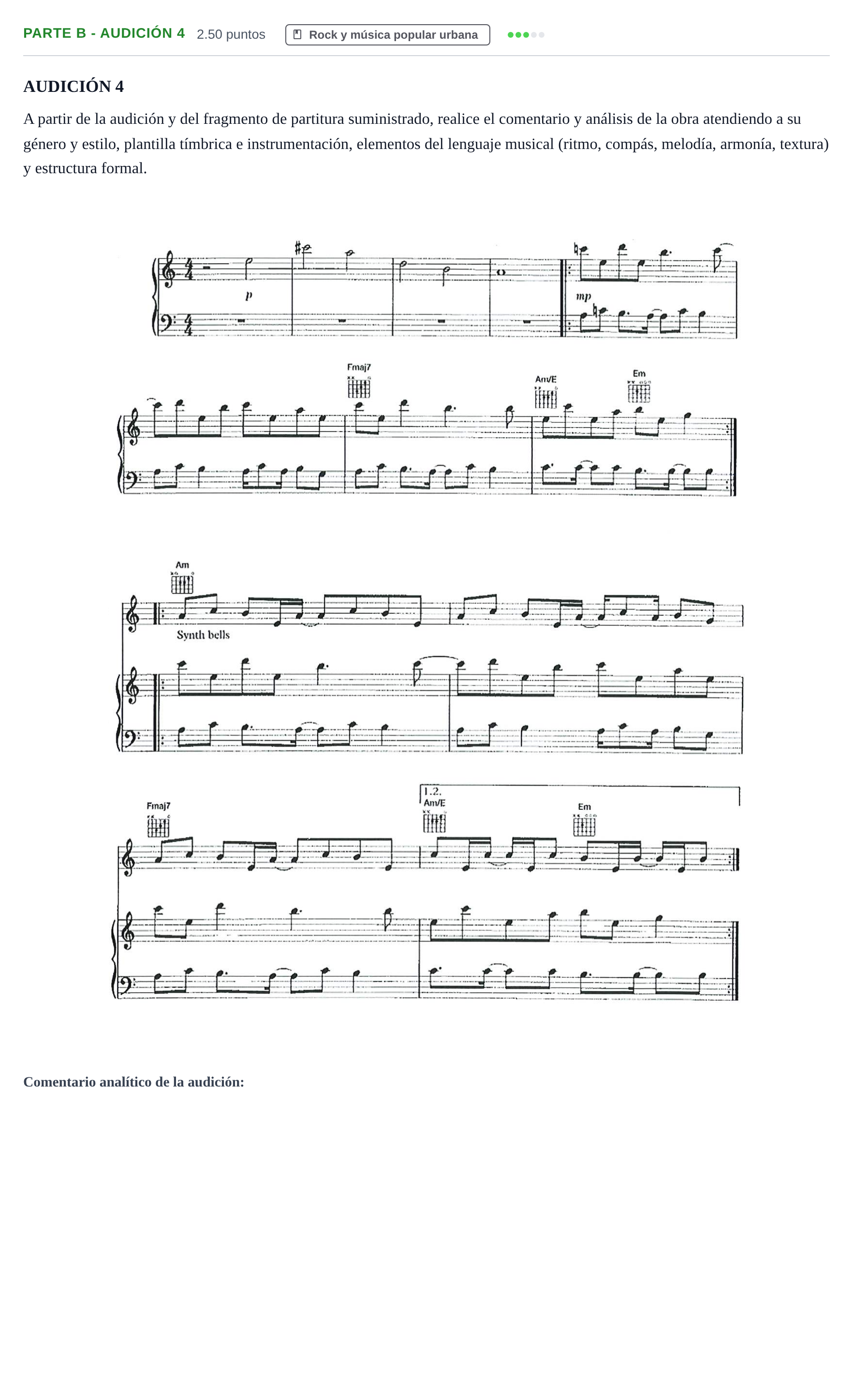 Enunciado: Ejercicio Parte B - Audición 4 · Historia de la Música y de la Danza PAU Navarra Extraordinaria 2025