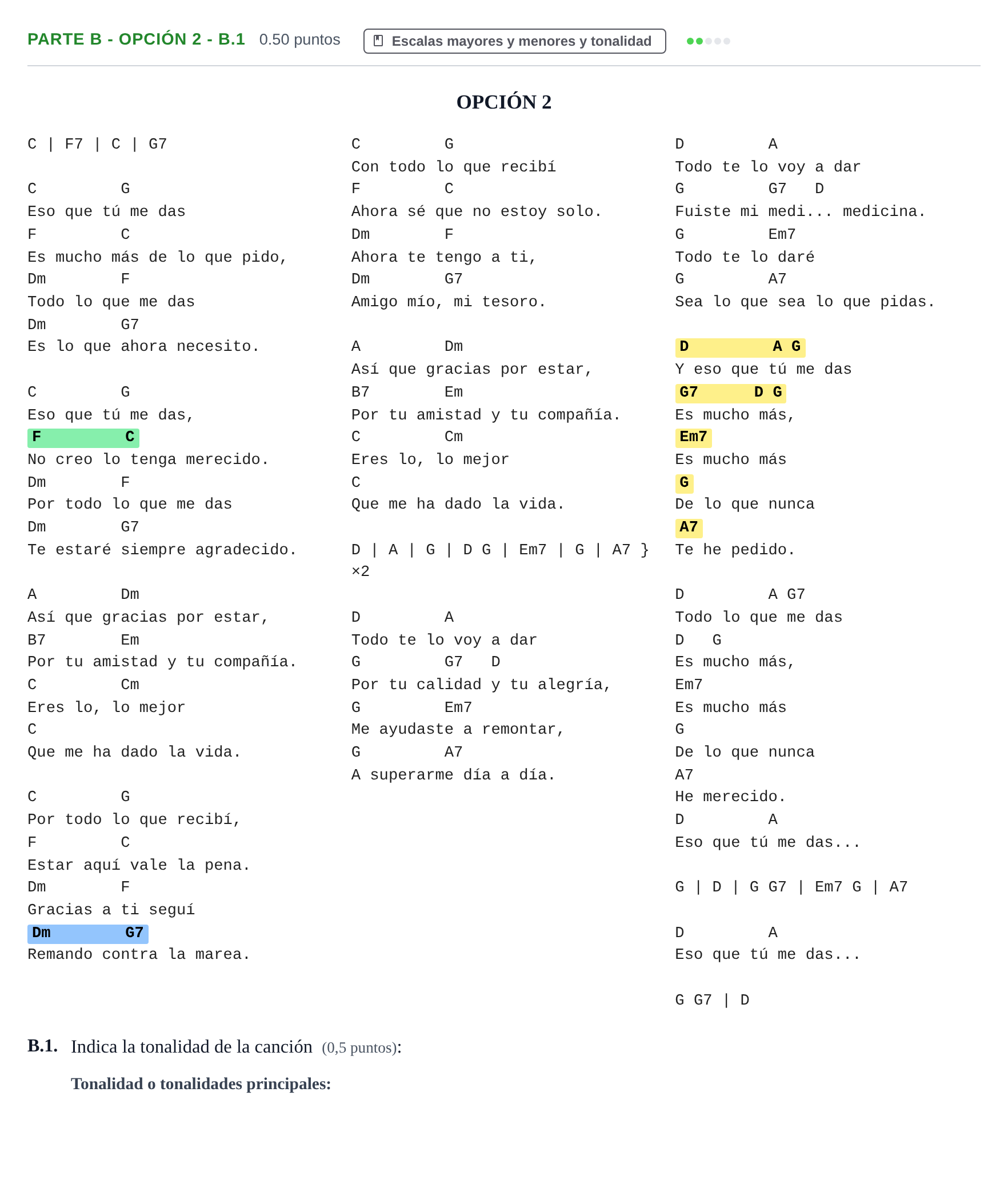 Enunciado: Ejercicio Parte B - Opción 2 - B.1 · Análisis Musical II PAU Navarra Extraordinaria 2025
